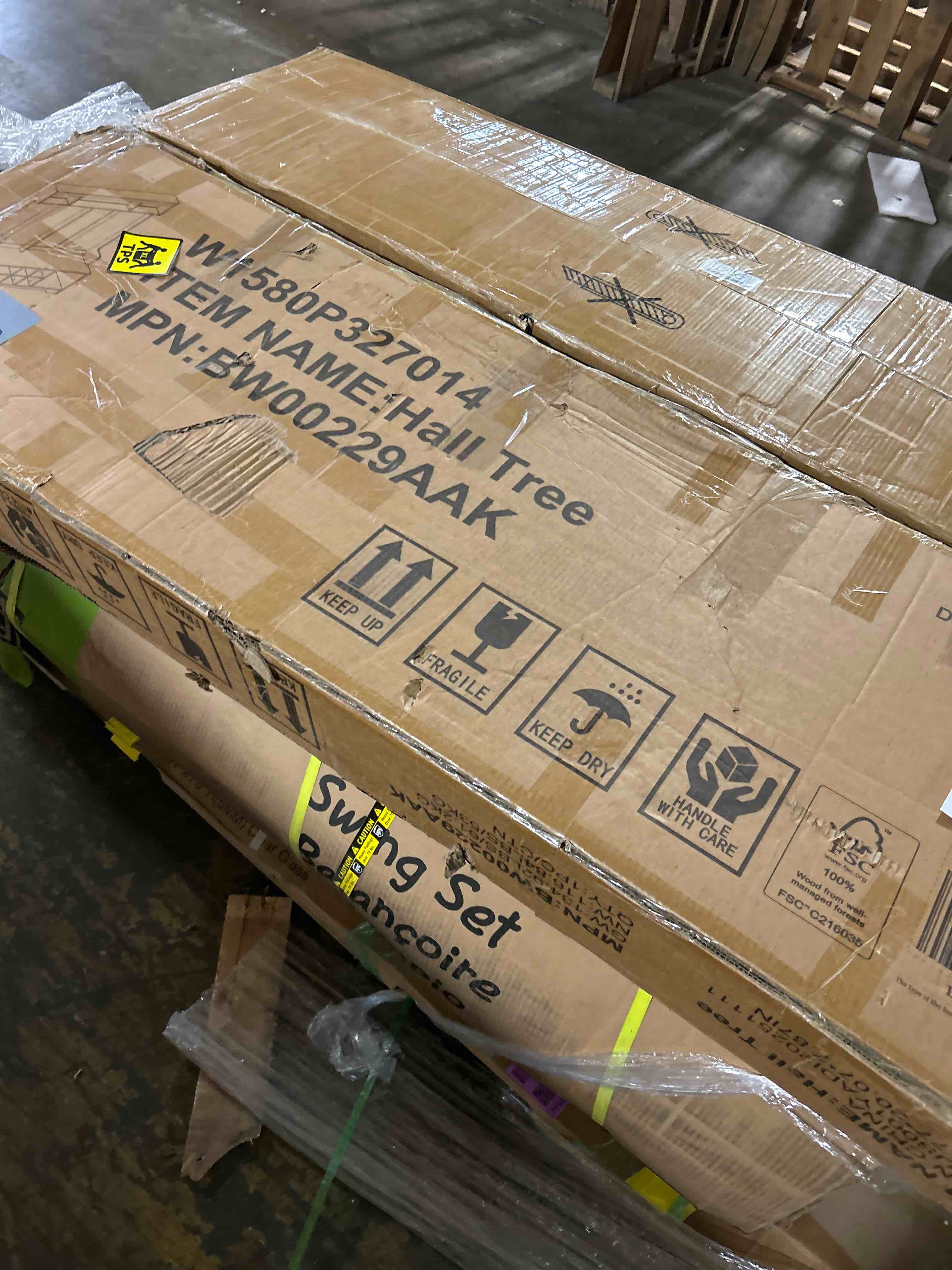 Condition photo showing New/Like New for itaar hall tree with bench and shoe storage, 5-in-1 entryway bench with coat rack, 10 shoe cubbies & 9 coat hooks, barn door & adjustable shelf (embossed white)