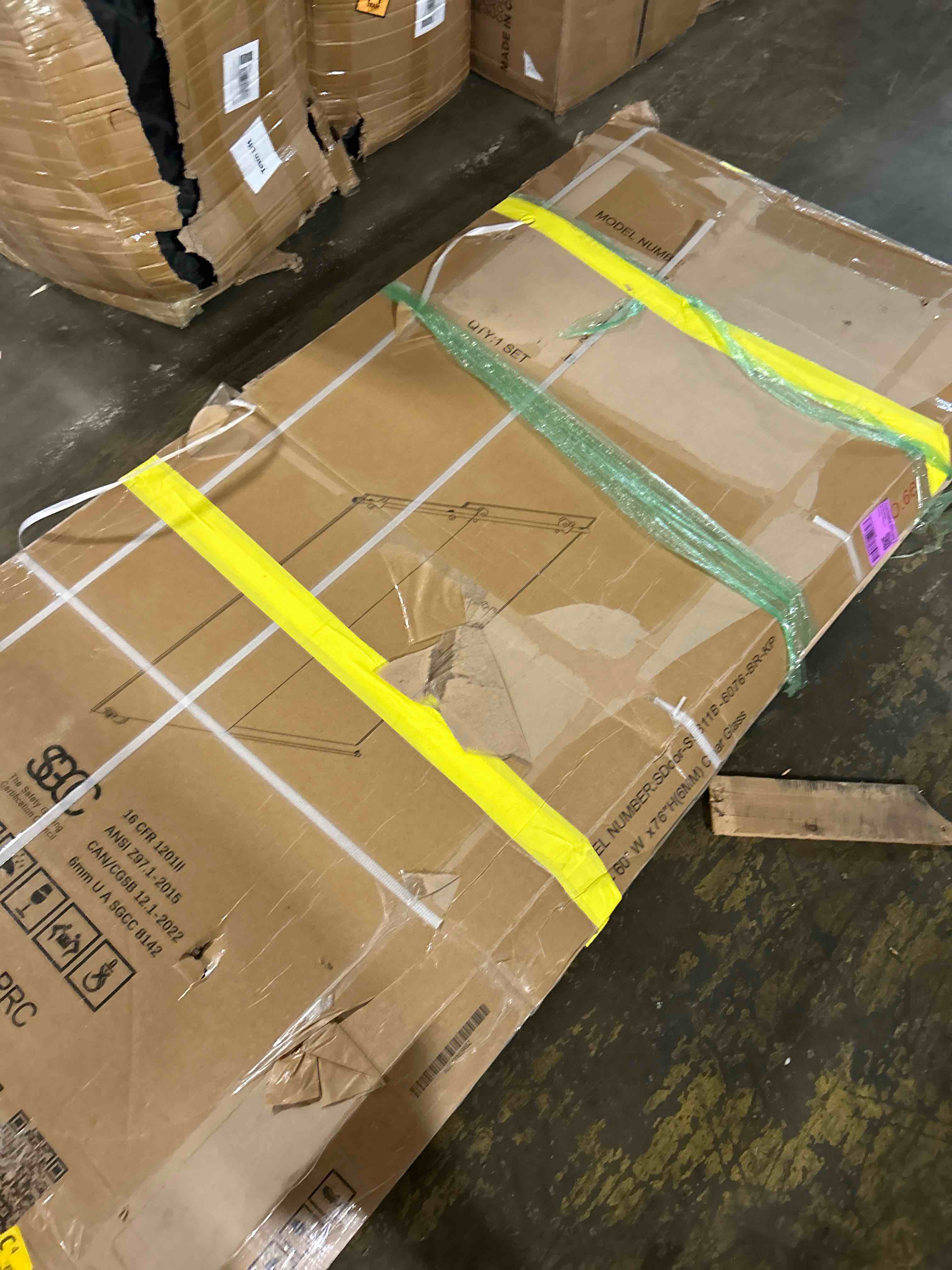 Condition photo showing New/Like New for axis 57"-59" w x 76" high euroglide frameless single sliding shower door with 5/16" tempered glass (matte black)