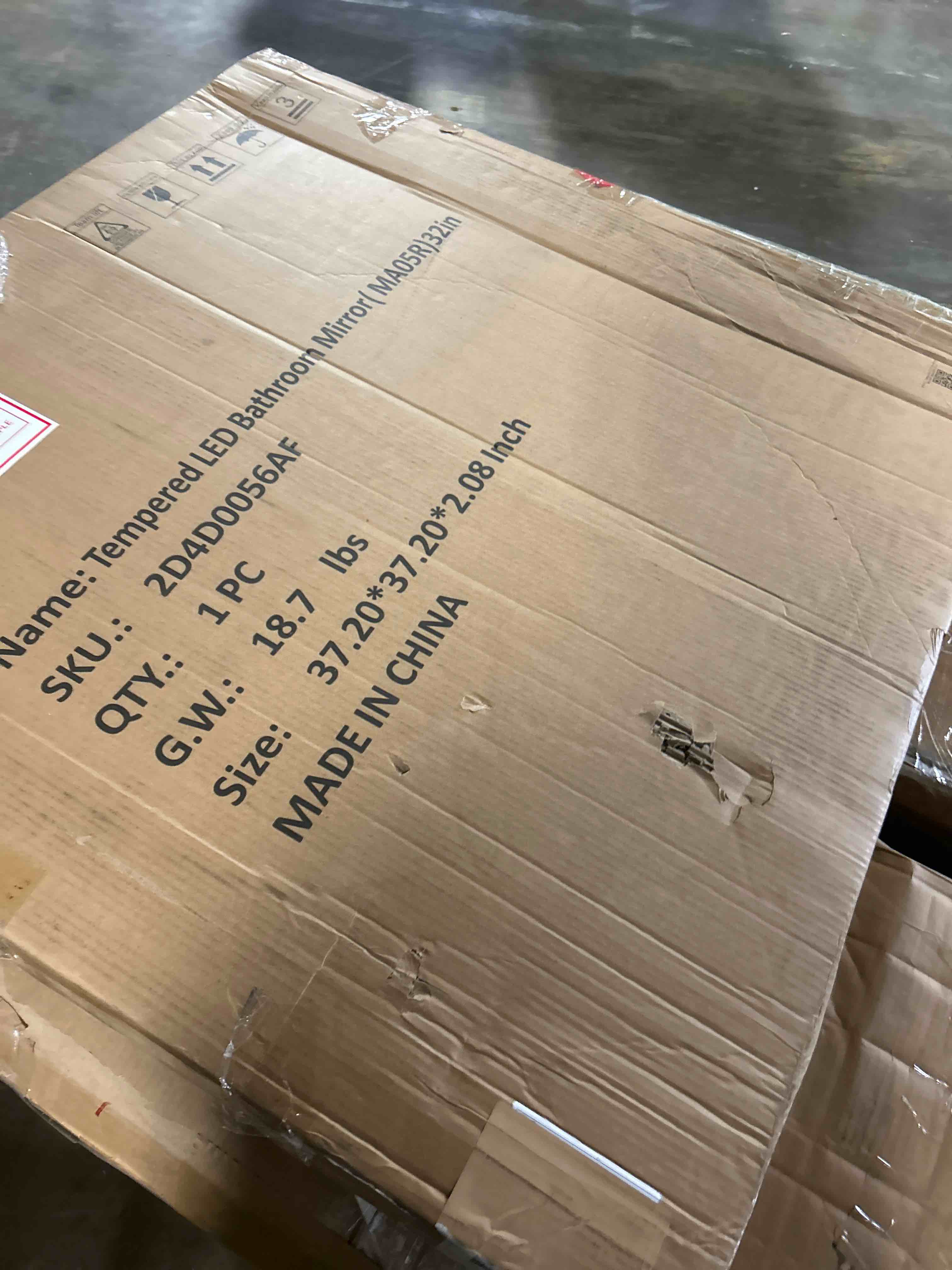 Condition photo showing New/Like New for 32 × 32 led mirror for bathroom, led vanity mirror with backlit, anti-fog, light up bathroom mirror for wall with dimmable 3-color lights, half circle smart, tempered glass, shatter-proof a 32"l x 32"w