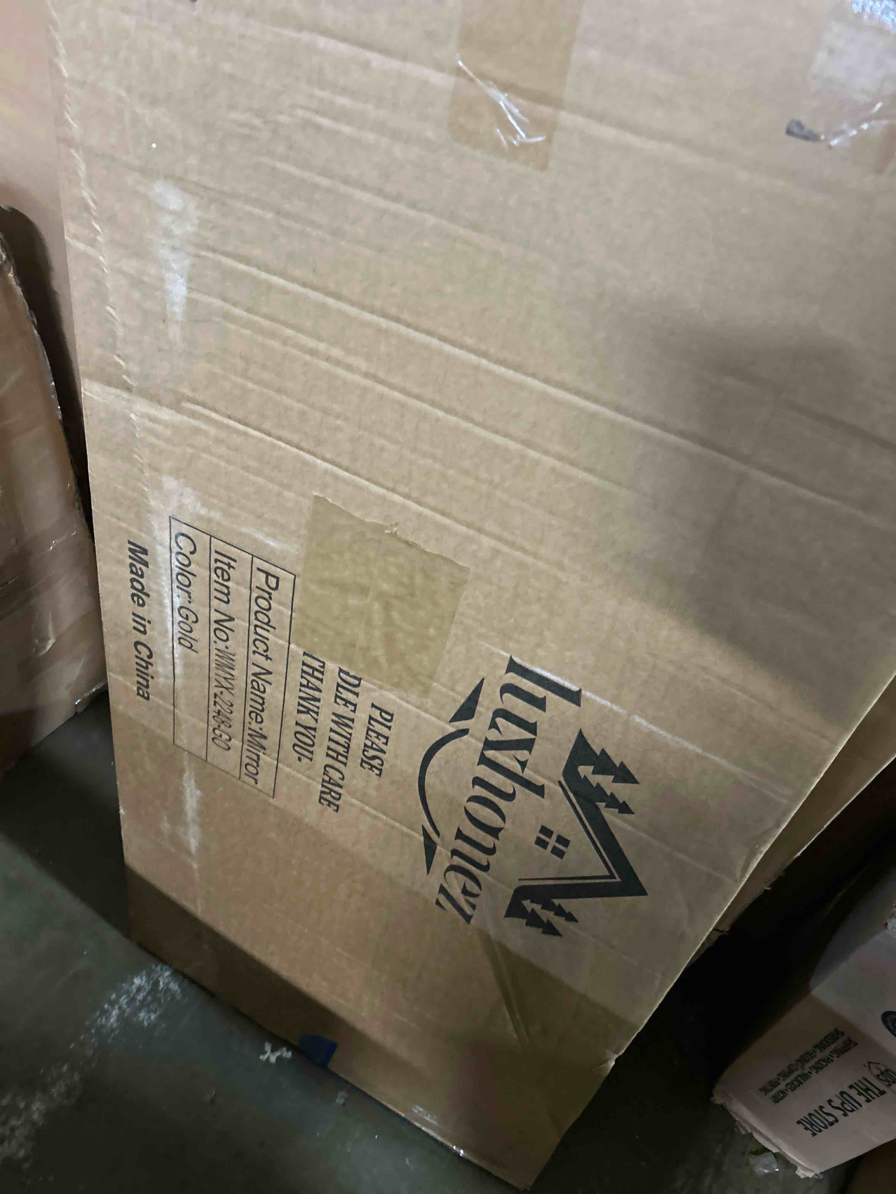 Condition photo showing Good Condition for tetote gold mirror 48 x 24 brushed gold metal framed bathroom mirror, tempered glass, modern farmhouse wall mounted mirror for decorative(horizontal/vertical) 24"l x 48"w brushed gold(similar mirror)