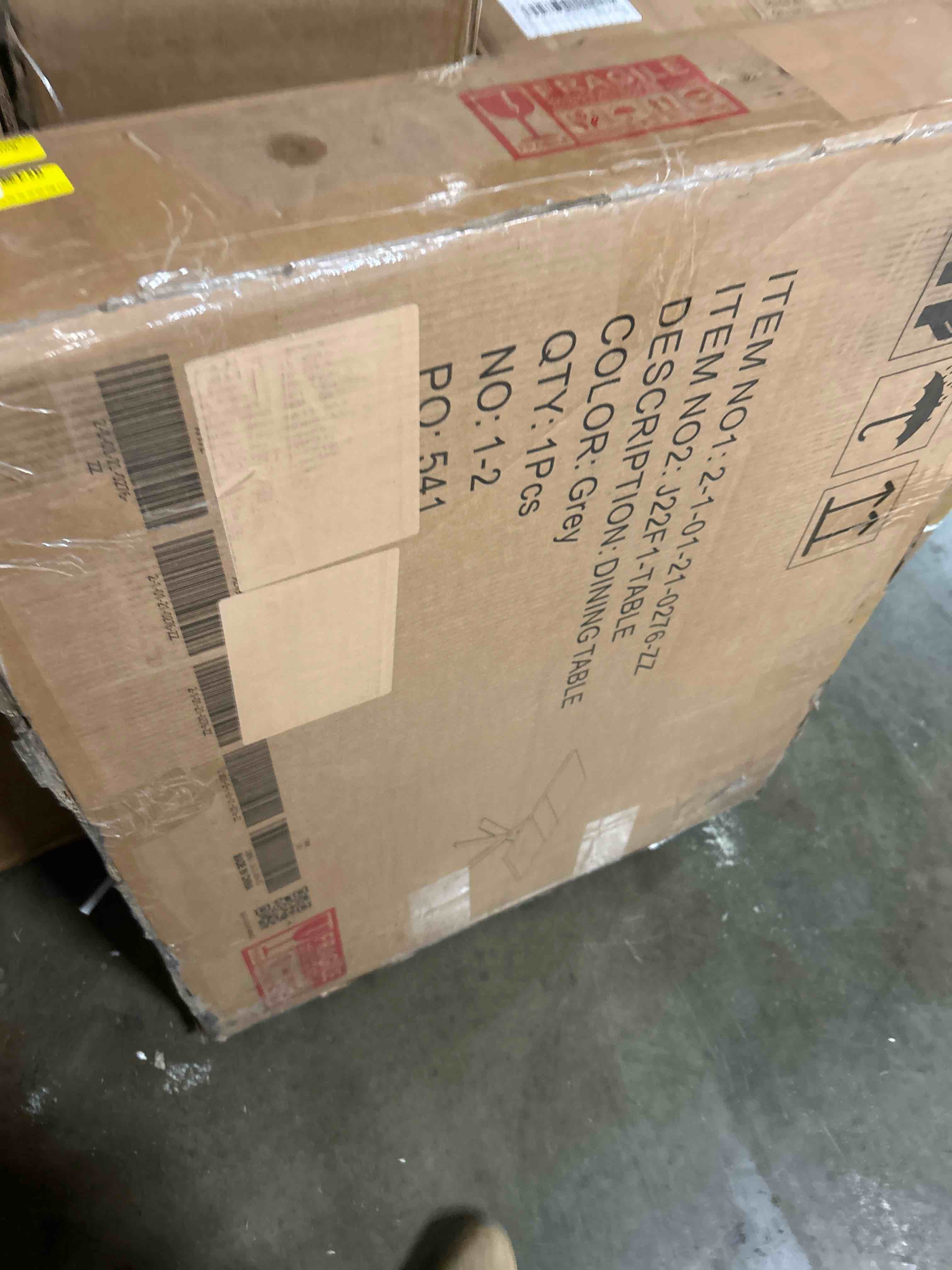 Condition photo showing As Is for extendable dining table set for 6-8 people, 51"-67" modern rectangular dining table with 6 chairs, grey tabletop with sturdy metal frame, space-saving expandable kitchen table set for dining room(table legs only)