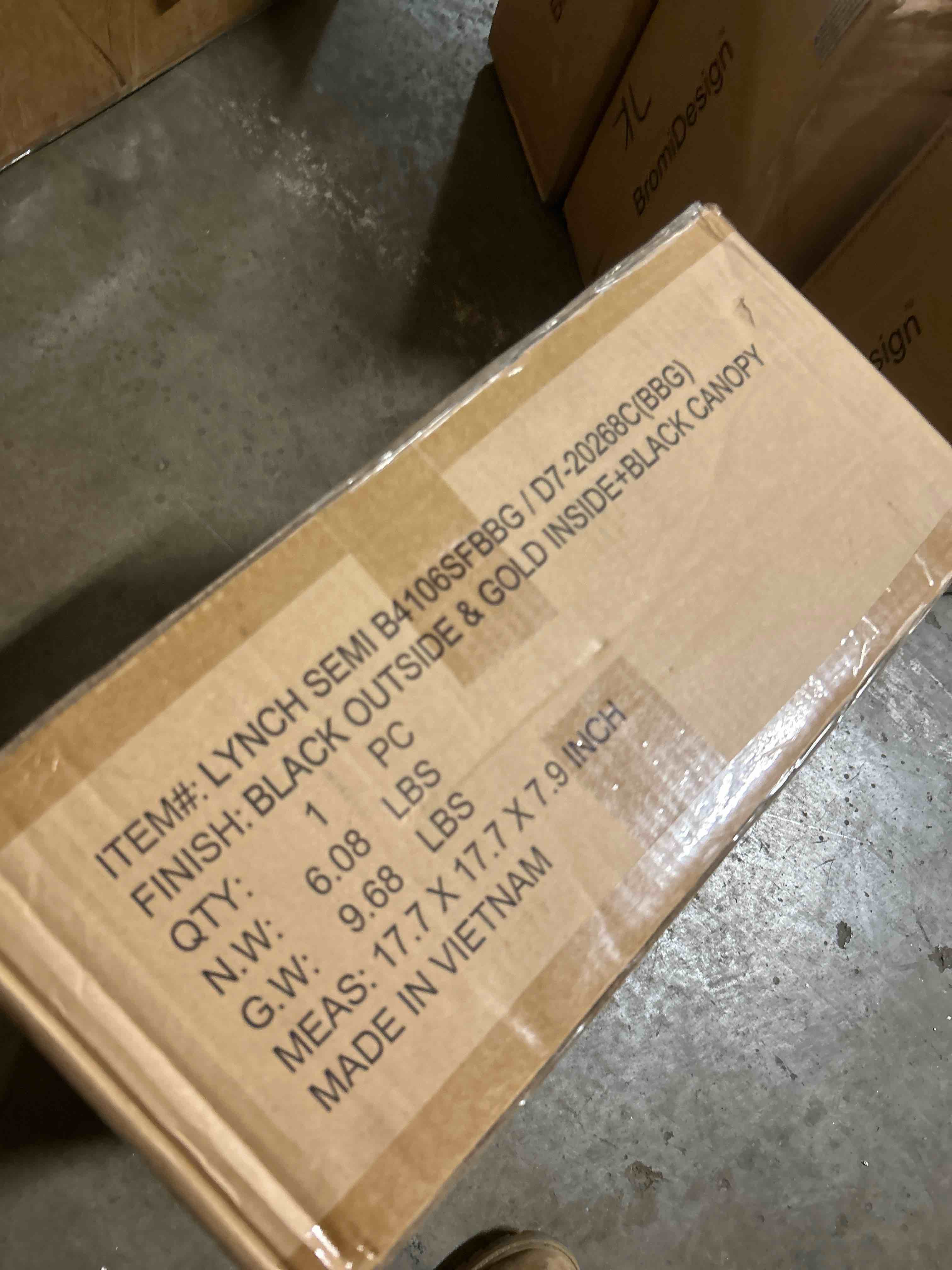 Condition photo showing New/Like New for lynch black and gold semi flush mount mount ceiling fixture(set of 2)