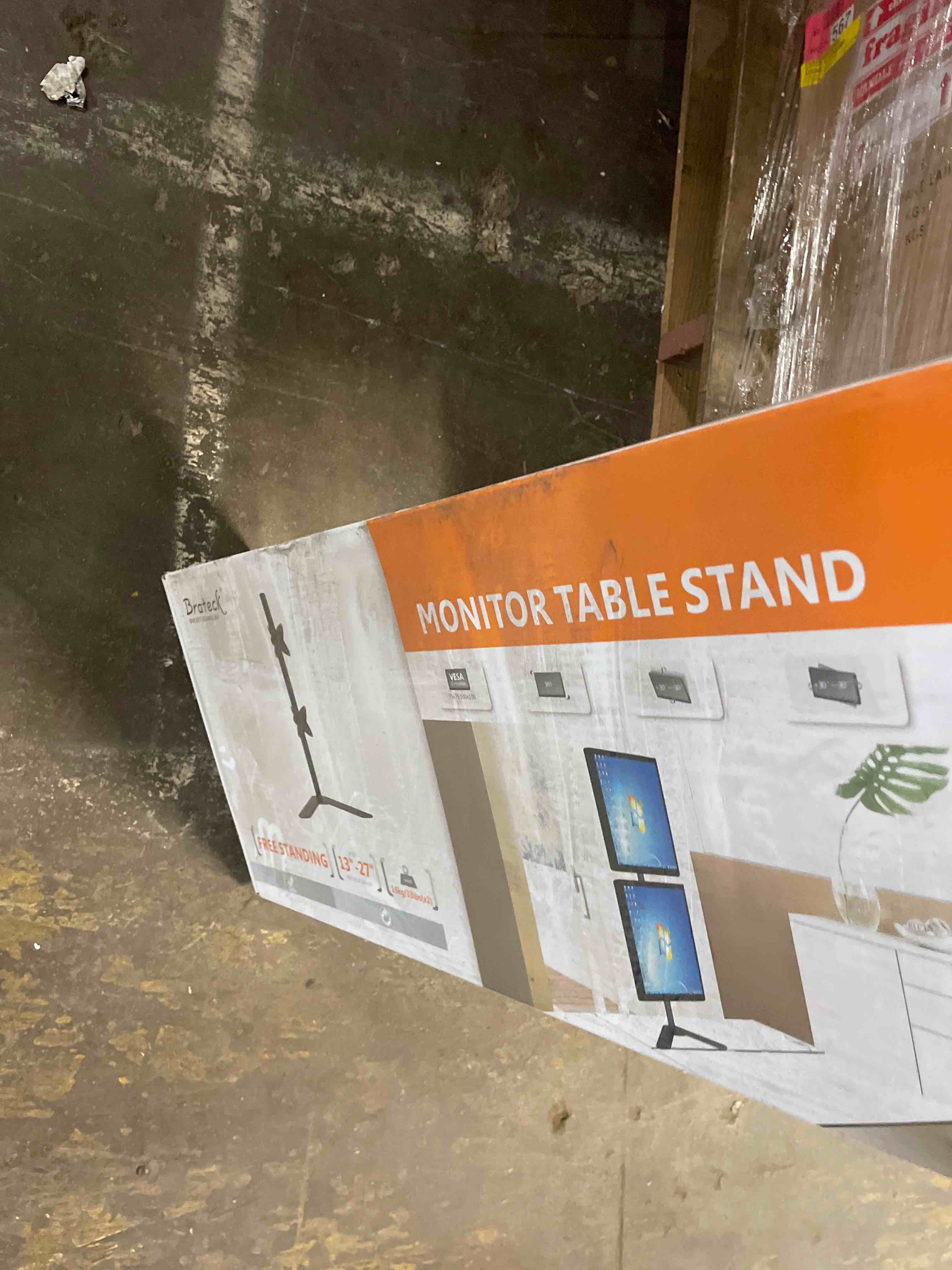 Condition photo showing New/Like New for dual monitor stand - vertical stack screen free-standing monitor riser fits two 13 to 34 inch screen with swivel, tilt, height adjustable, holds one (1) screen up to 44lbs