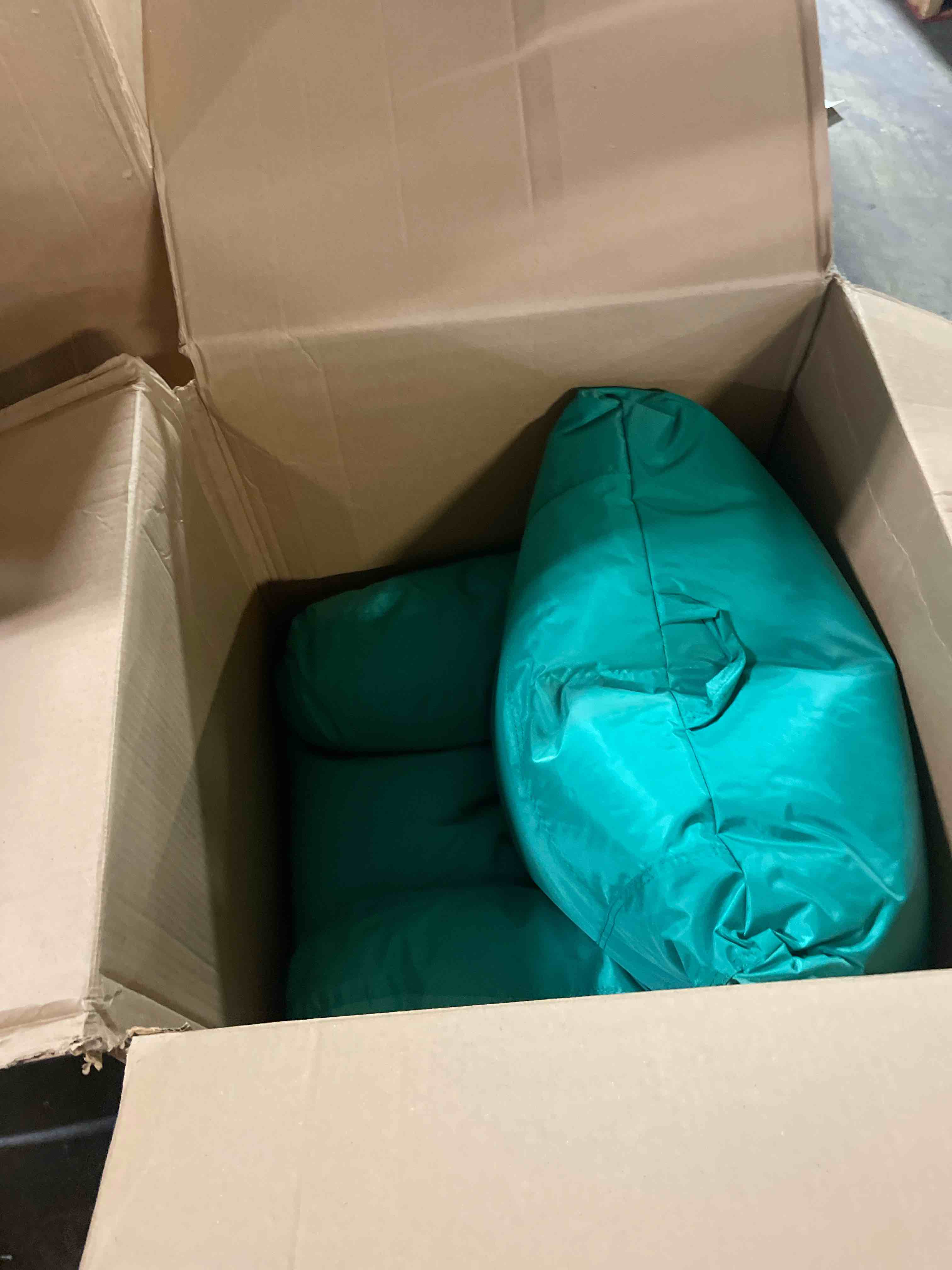 Condition photo showing New/Like New for big joe milano bean bag chair, teal plush, 2.5ft