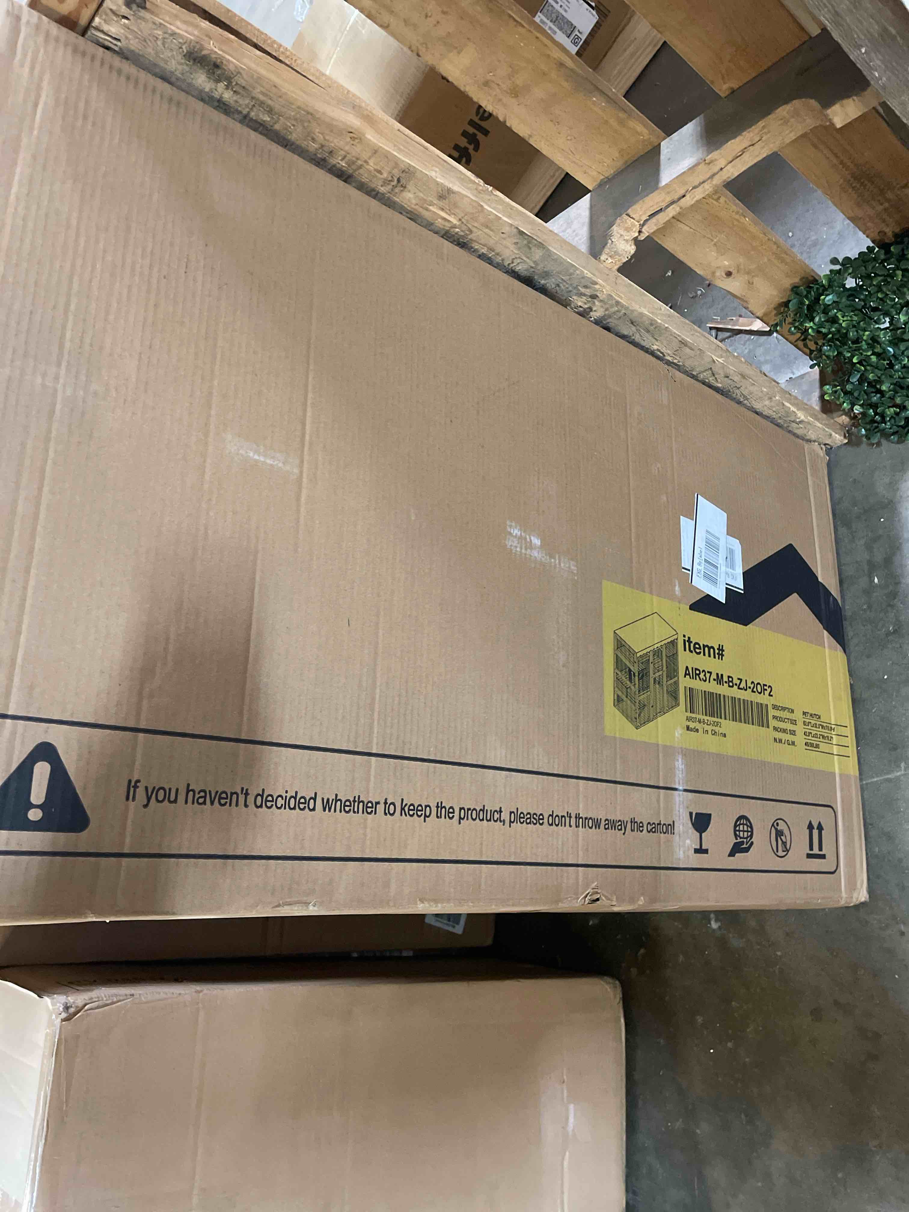 Condition photo showing As Is for ketive catio outdoor cat enclosure large walk-in cat house with gable roof, multi-level platforms, cat hammock & litter box shelf, elevated wooden cat shelter for multiple cats (incomplete)