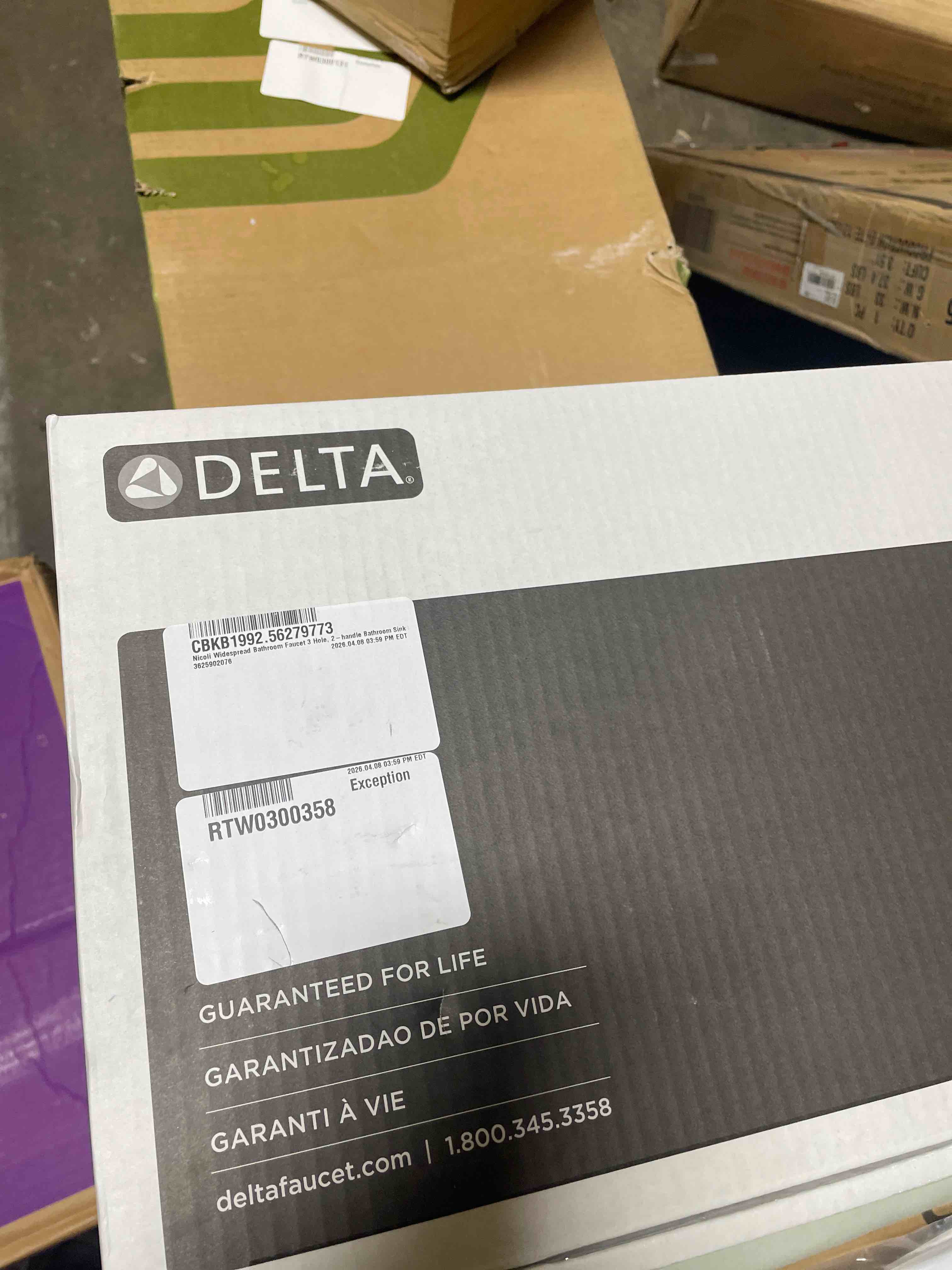 Condition photo showing New/Like New for delta nicoli matte black bathroom faucet 3 hole, 8 inch widespread bathroom sink faucet for vanity, push-pop drain assembly, matte black 35749lf-bl matte black standard spout