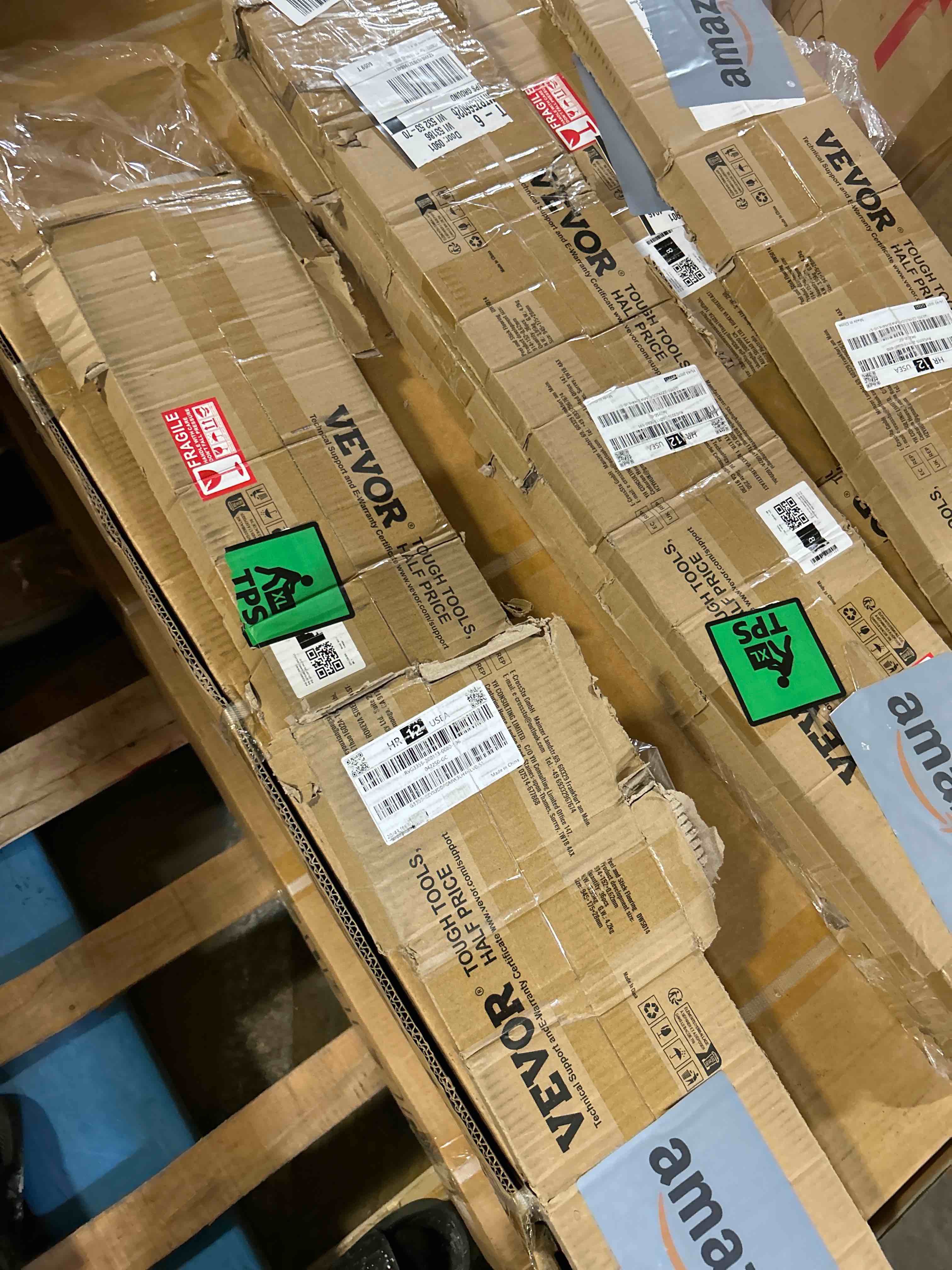 Condition photo showing New/Like New for wood grain peel and stick floor tiles – 11.8” width, full roll length of 118" – versatile design for any space, sunwashed blue self adhesive vinyl flooring, waterproof and non-slip features