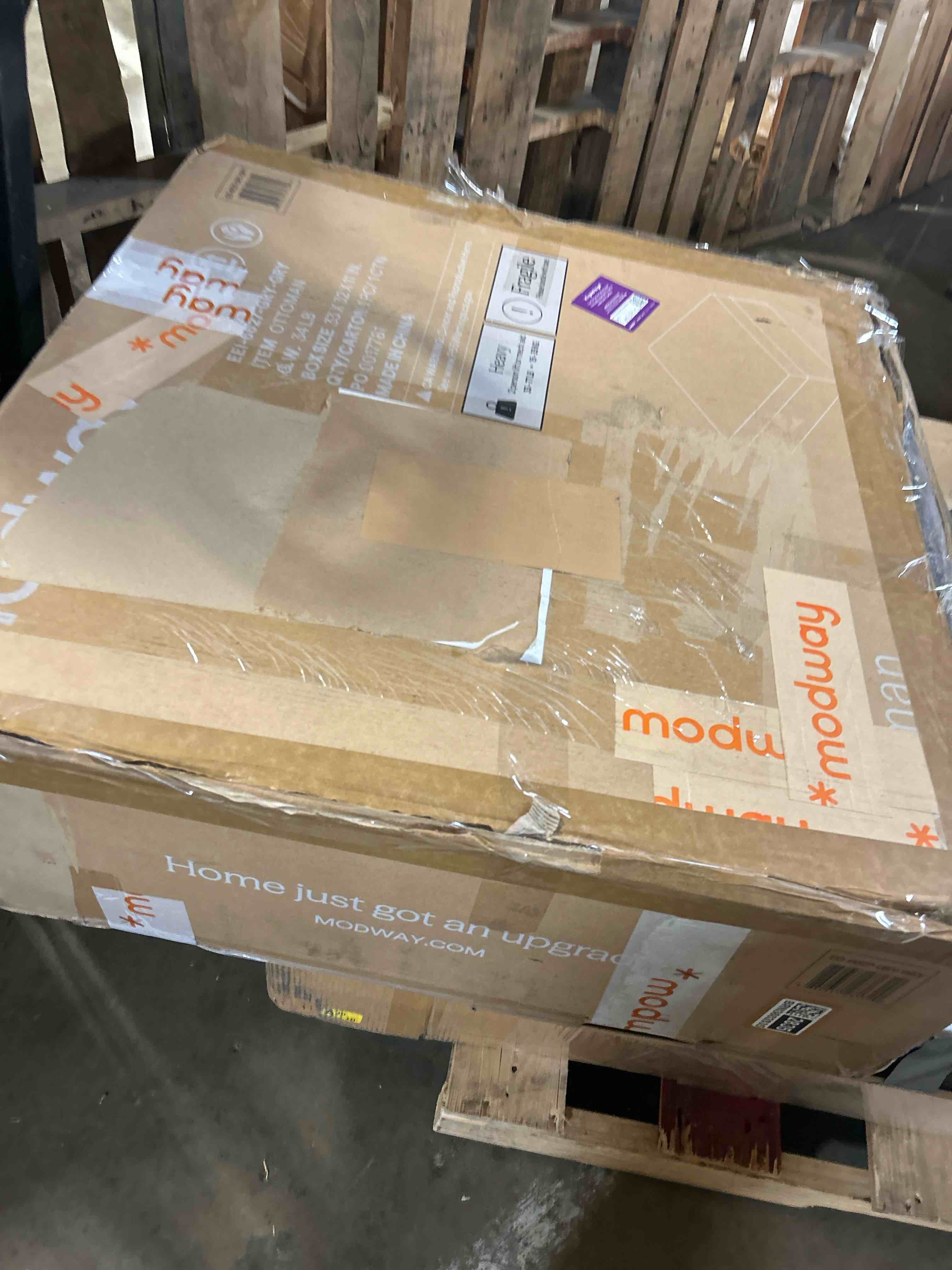 Condition photo showing New/Like New for signature design by ashley altari modern rectangular accent ottoman, light gray