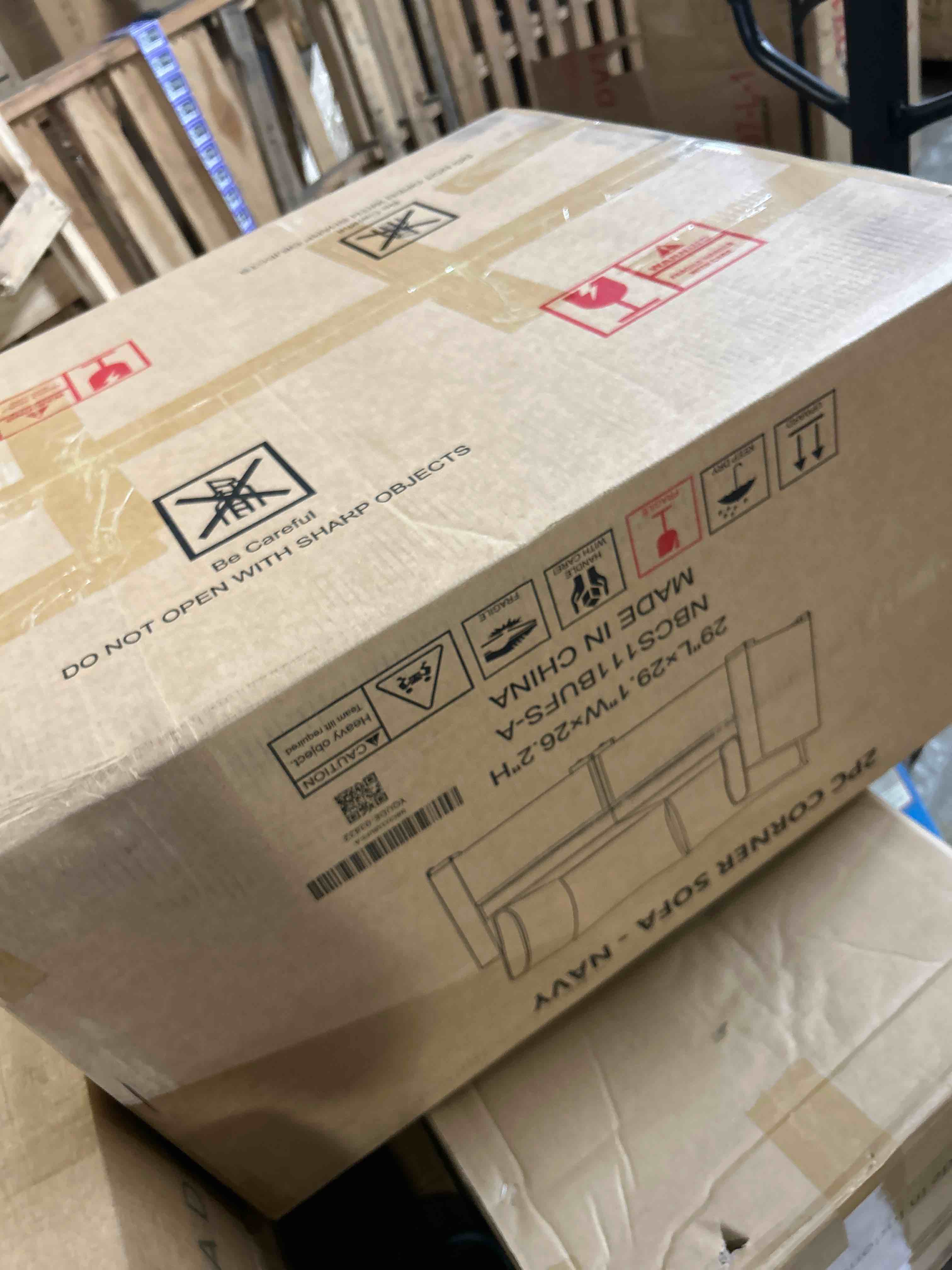 Condition photo showing New/Like New for loveseat sofa with cloud 3-layer cushion & 27" deep seat, modern small couch with 2 washable pillows for small spaces, bedroom, apartment, office, living room, in a box, 50-inch blue