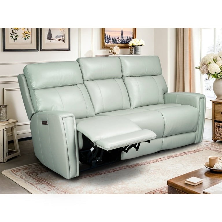 Dual-Motor Reclining Sofa 82" Genuine Leather Power Zero Gravity Reclining Sofa with Powered Adjustable Headrest,USB&USB-C Port