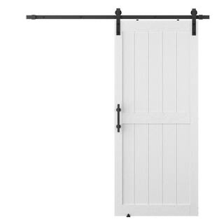 40 in. x 80 in. Paneled H Shape Mid-Bar White Finished MDF Assembly Required Sliding Barn Door with Hardware Kit