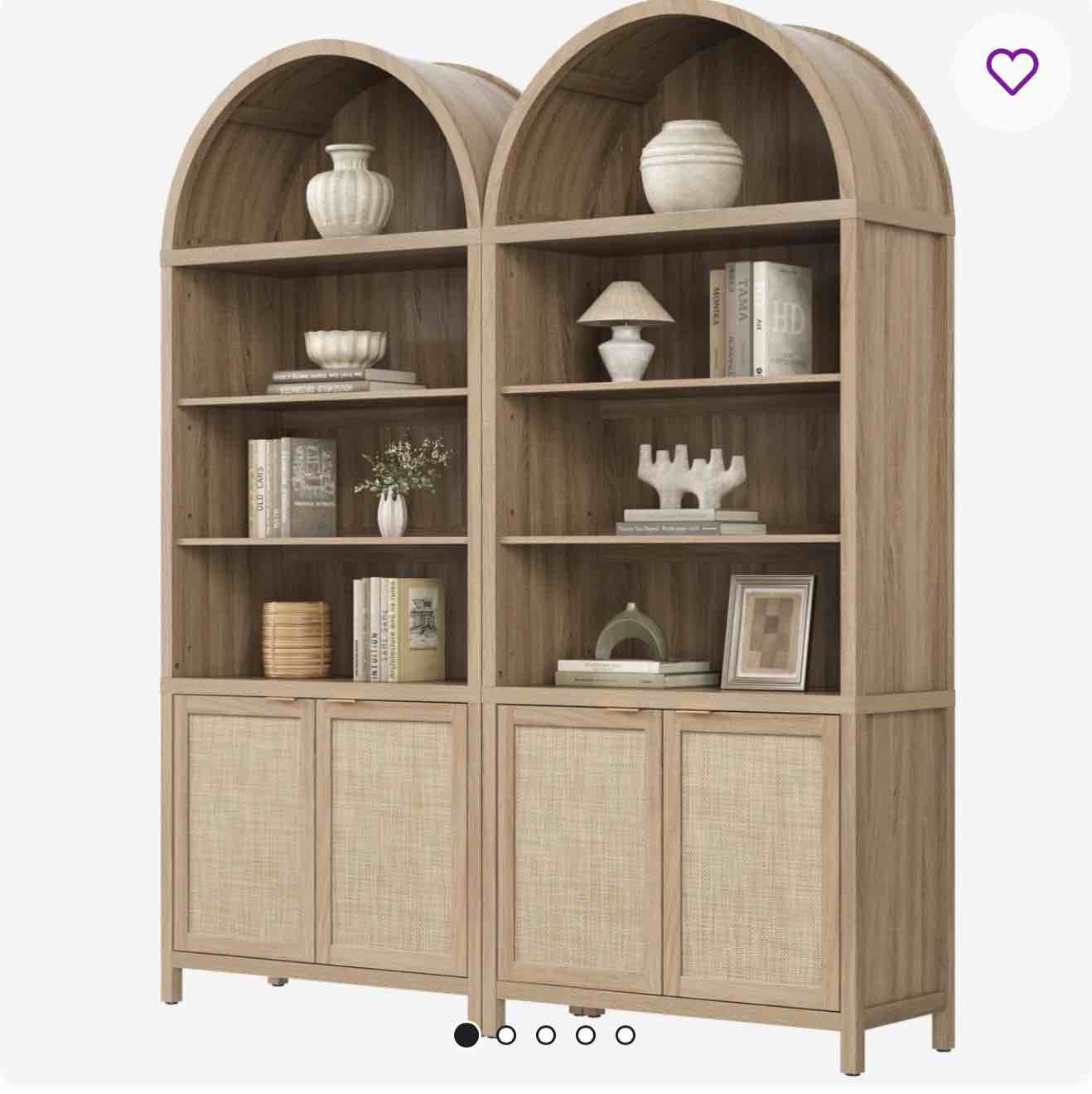 84.25"H Rattan Arched Bookcase With Adjustable Shelf (Set of 2)