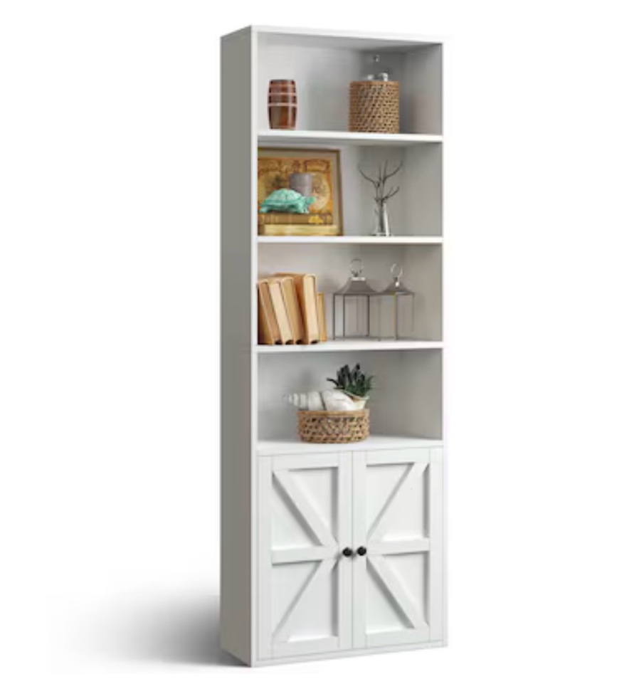 AOXUN White Composite 6 -Shelf Bookcase with Doors ( 21.9-in W x 71.3-in H x 9.3-in D ) Finished