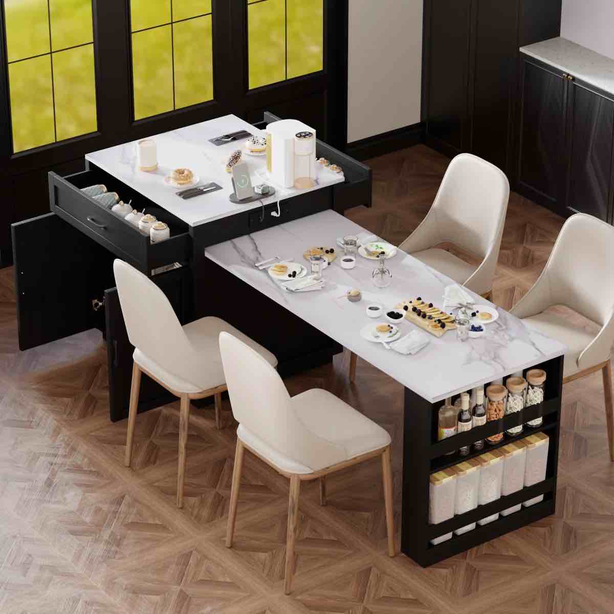 82.7 Inch Kitchen Island With Extendable Dining Table For 4-6 Person(No Include Stool) Box 2 Only