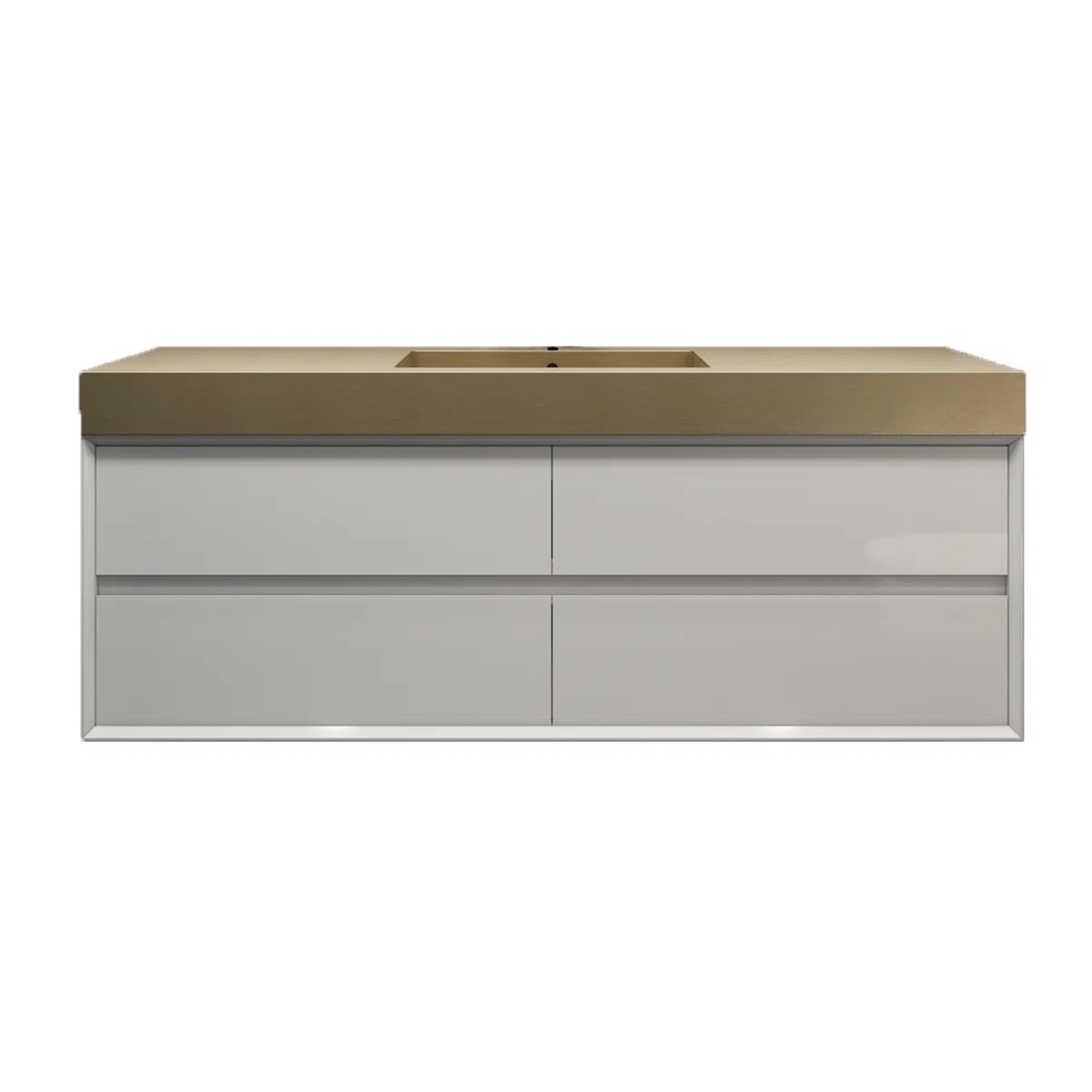 Lux 60'''' Glossy White Wall Mounted Nano Bath Vanity With Single Gold Steel Sink