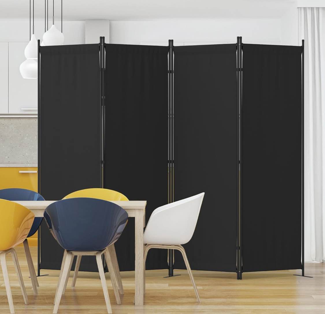 Room Divider 4 Panel Partition Room Dividers & Folding Privacy Screens w/ 3 Metal Feet 6FT Portable Wall Doubles as a Dressing Screen Portable Wall for Office Kitchen Children's Room,Black