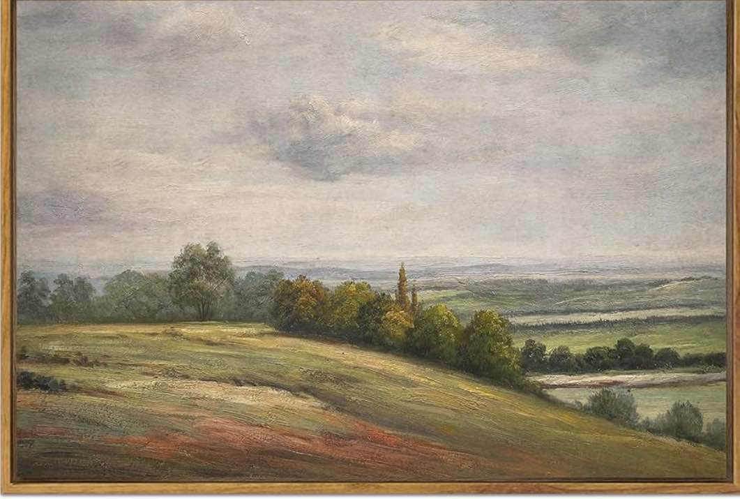 SHENIFY Landscape Framed Canvas Wall Art 24x36in Large Vintage Classical Rural Hill Prints Hallway Bathroom Office Decor - Natural Framed