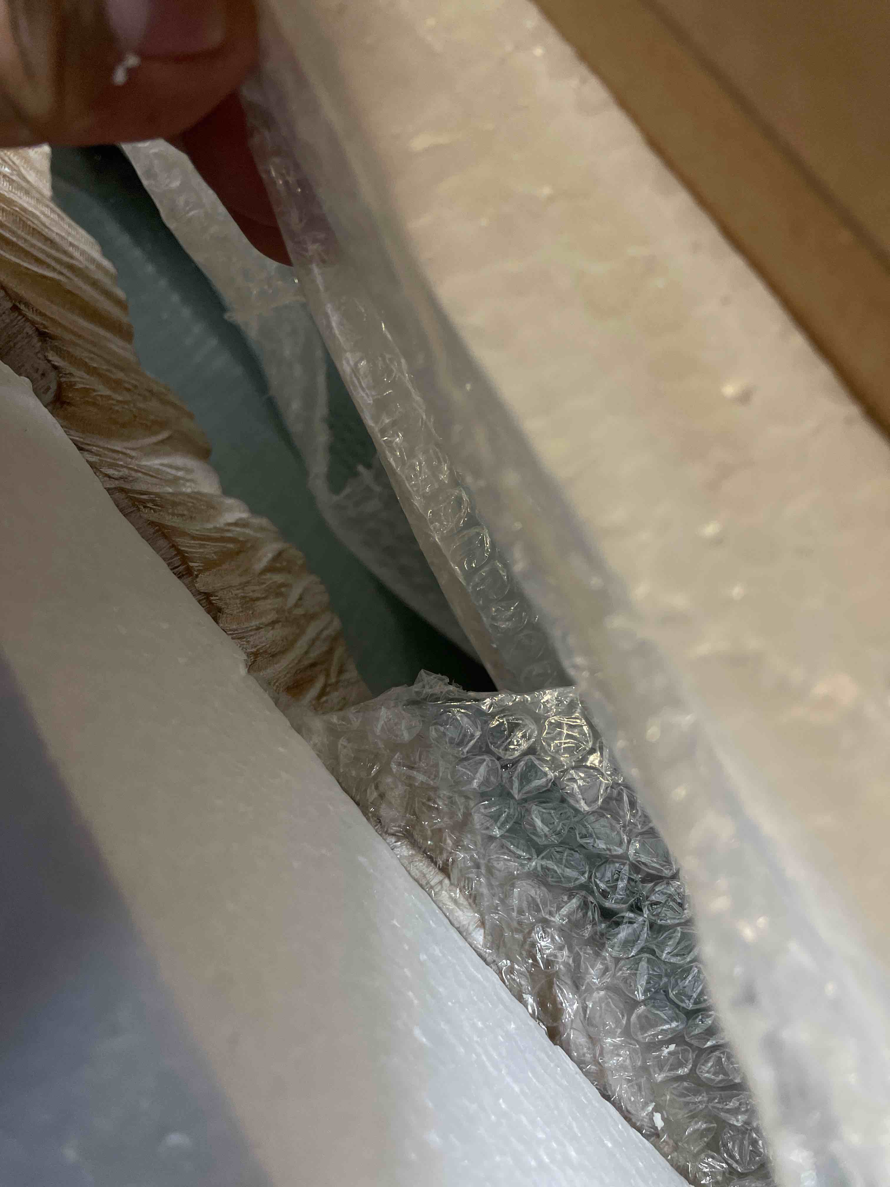 Condition photo showing New/Like New for GIFTTROVE 35" Wood Round Mirror, Rustic Wall Mirror with Thick Frame, Large Round Mirror for Wall Decor, Wooden Circle Beveled Mirror for Entryway, Farmhouse, Washed White