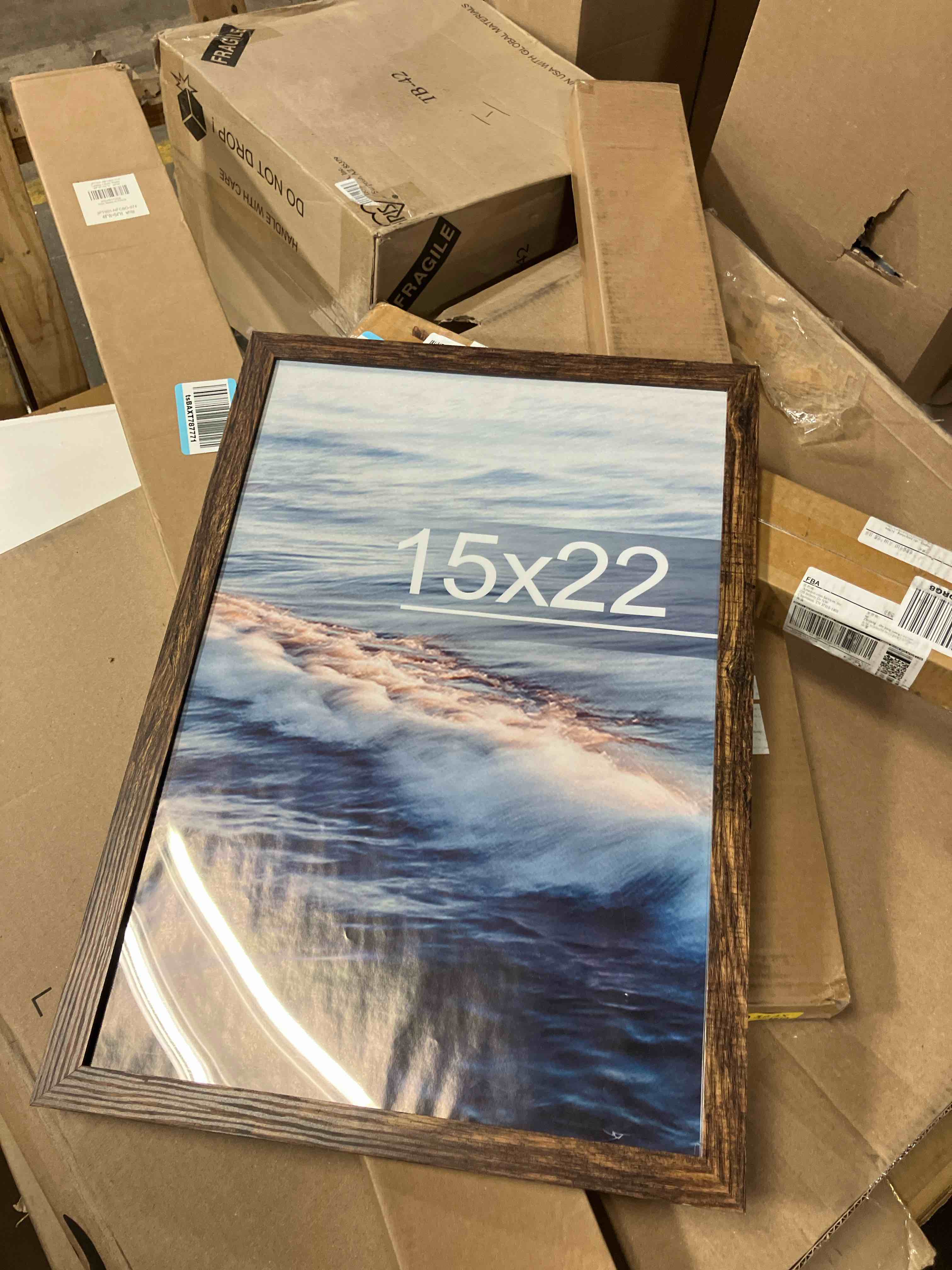 Condition photo showing Good Condition for 15x22 Picture Frame, Classic Brown 15 x 22 Poster Frame for Horizontal or Vertical Wall Mounting, 1 Pack