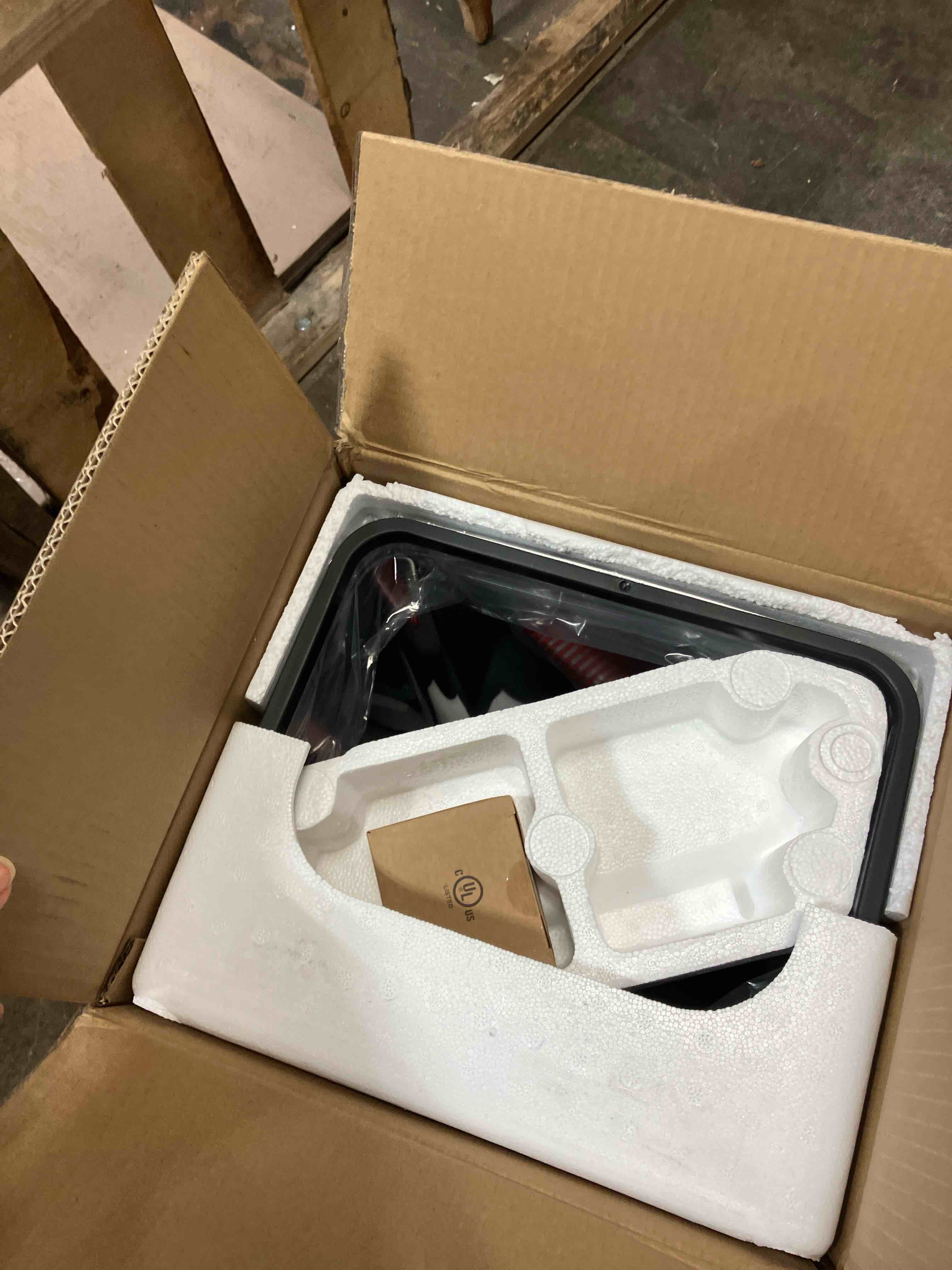 Condition photo showing New/Like New for iTouchless 50 Liter / 13 Gallon Kitchen Trash Can with Lid & Odor Filter – Motion Sensor Stainless Steel Garbage Bin for Home, Office, or Garage – Slim, Large Capacity Design Brushed Silver