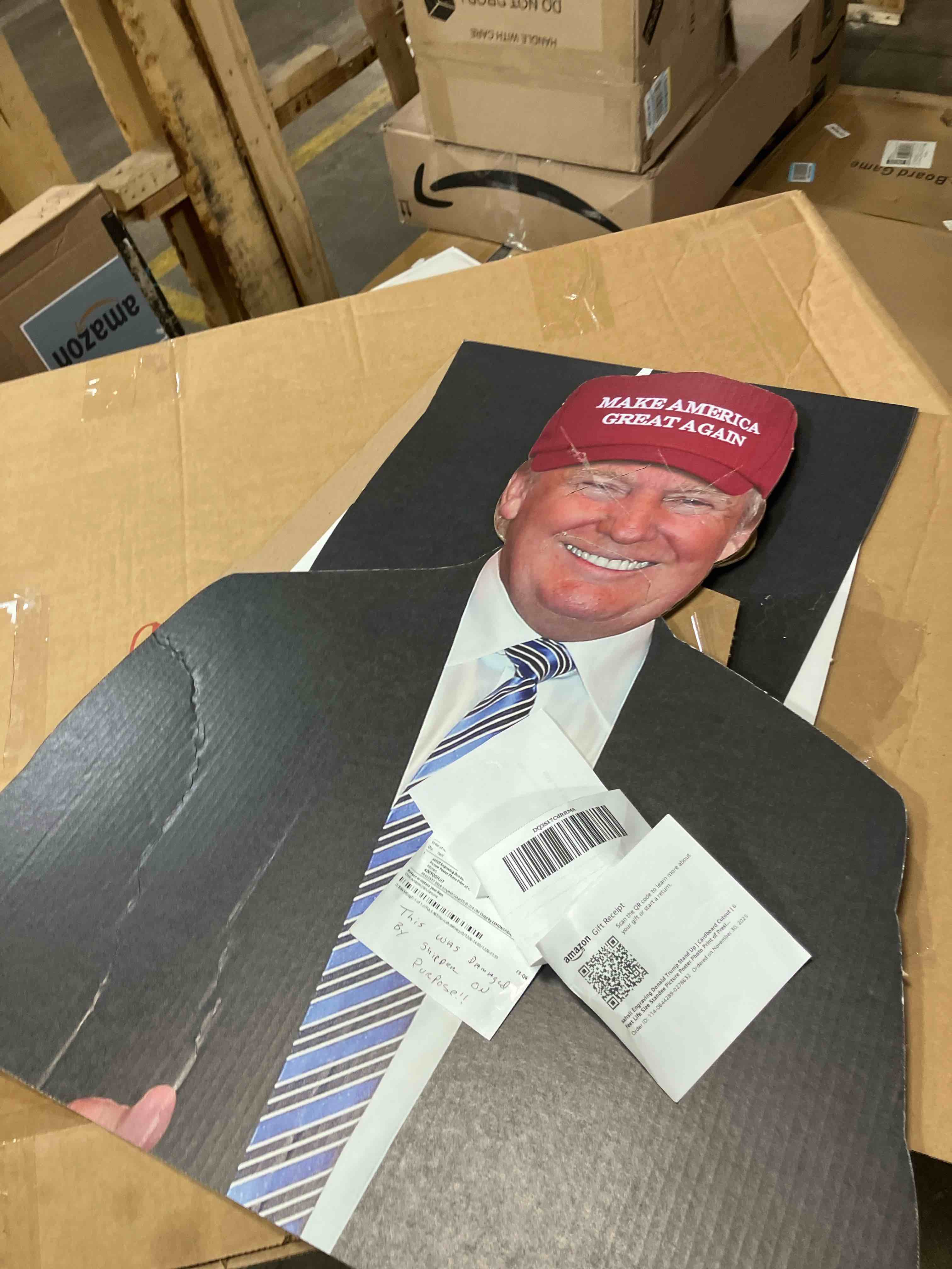 Condition photo showing Good Condition for aahs!! Engraving Donald Trump Cardboard Cutout 6 feet Life Size Standee Picture Poster (446129 Trump 2024 HAT)