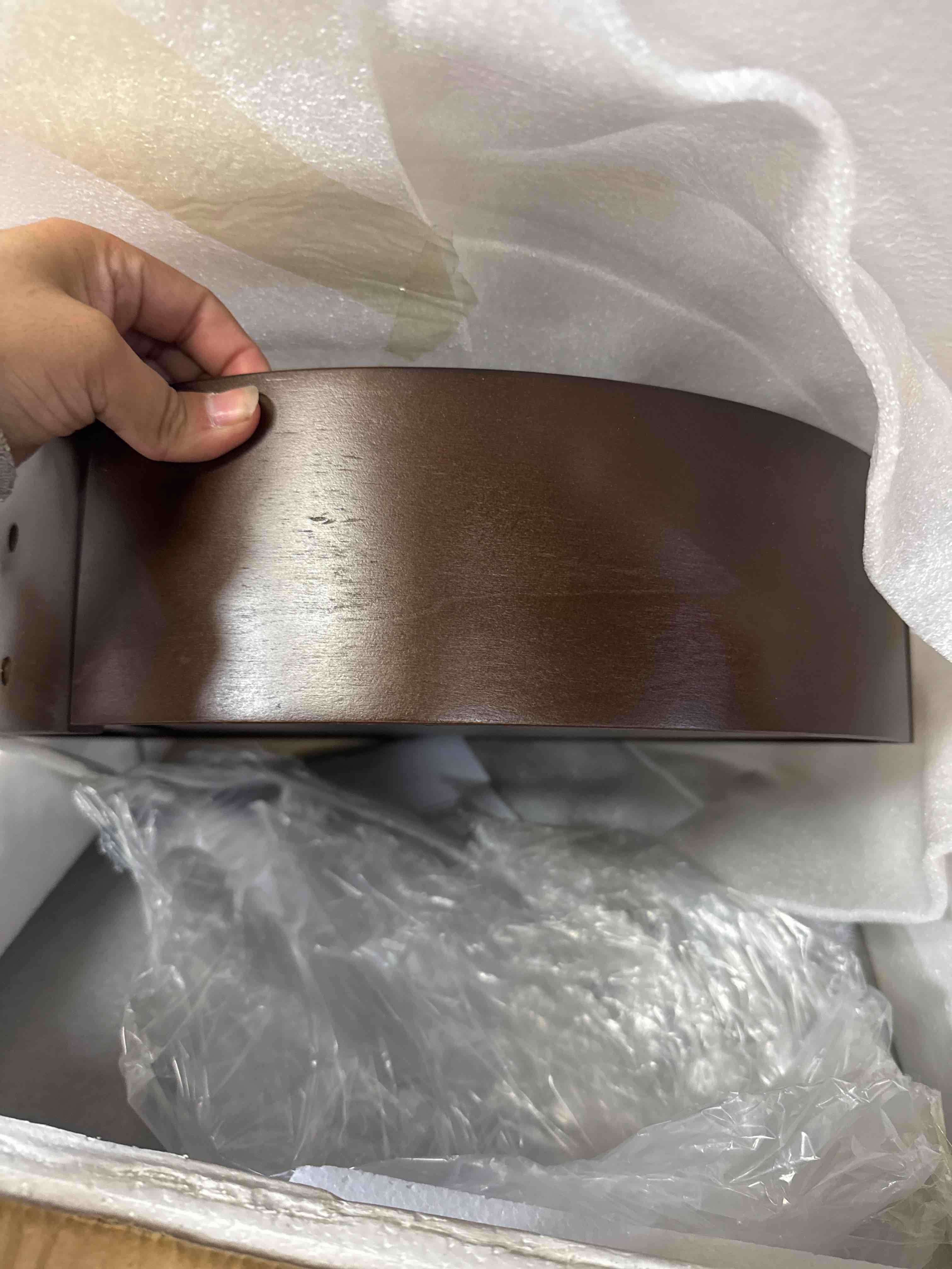 Condition photo showing New/Like New for Round Coffee Table with Storage and Hidden Drawer - 20" D x 20" H Natural Wood Side Table with Sliding Drawer, Mid Century Modern Coffee Table, Small Coffee Table for Living Room, Dark Brown Dark Brown Small-20" D x 20" H