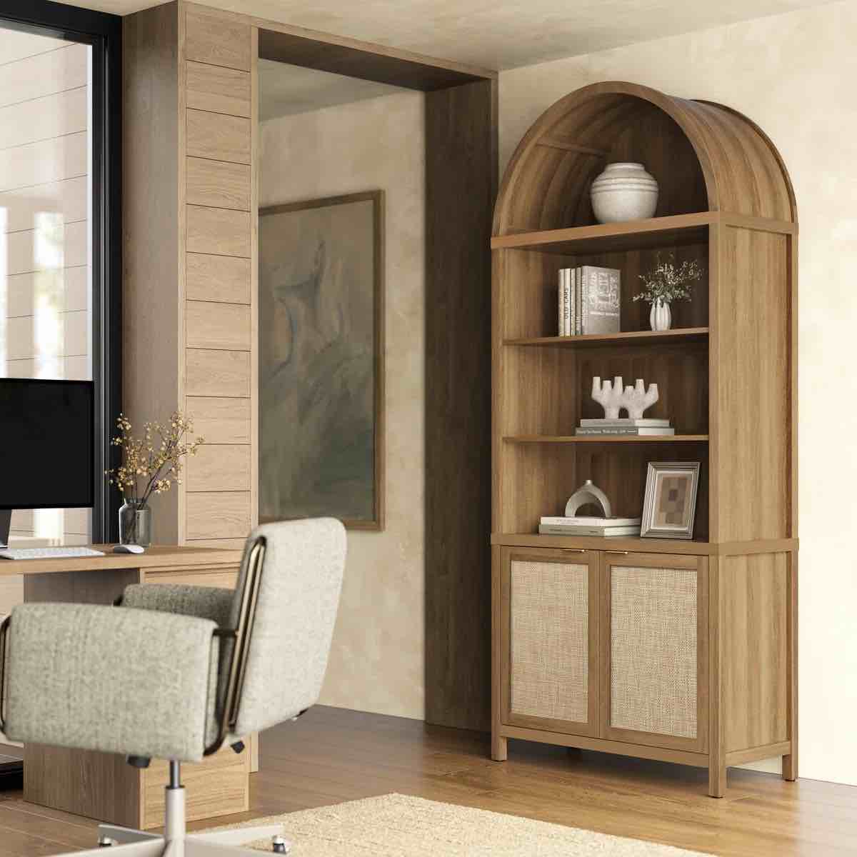 84.25''H Rattan Arched Bookcase With Adjustable Shelf By Bayou Breeze