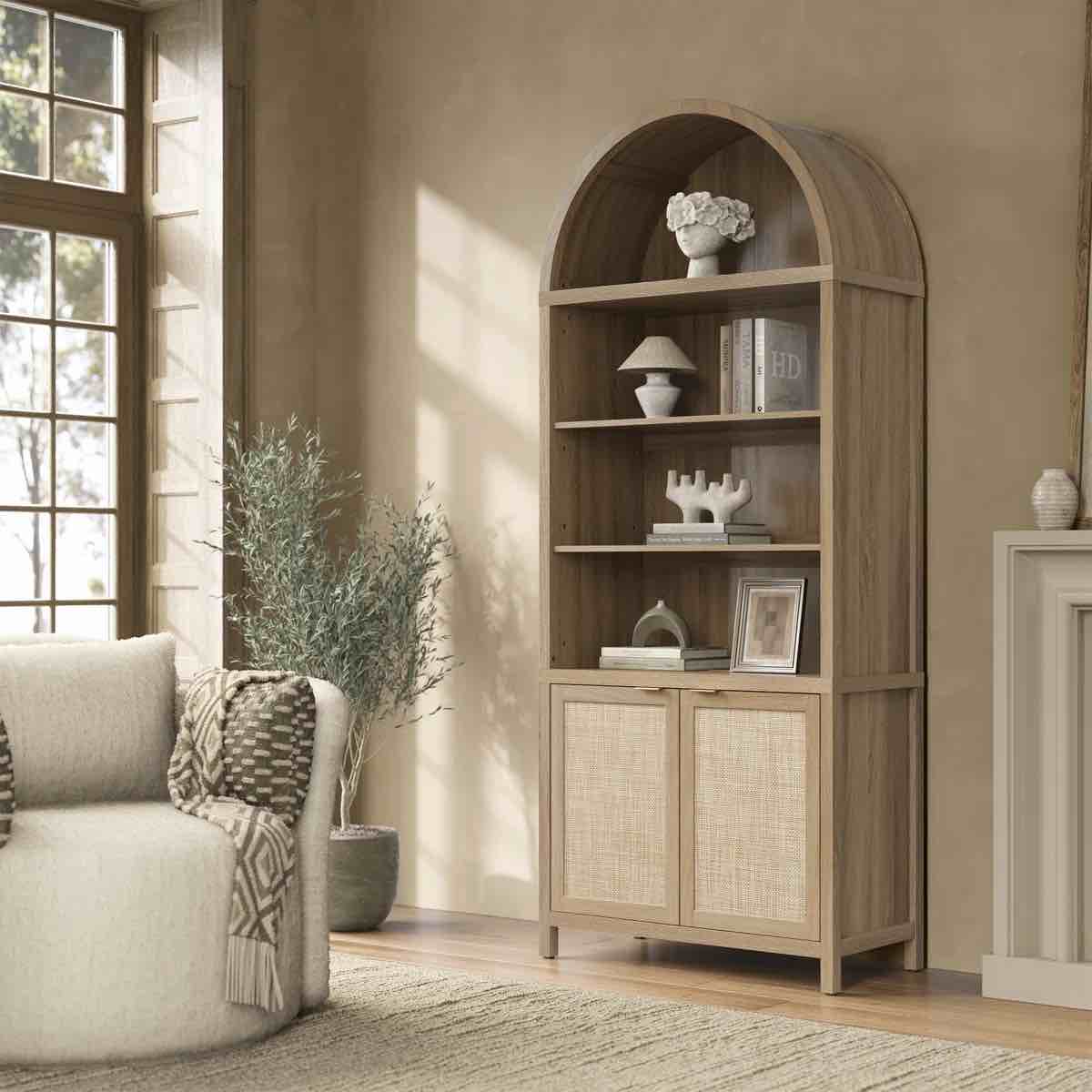 84.25''H Rattan Arched Bookcase With Adjustable Shelf By Bayou Breeze