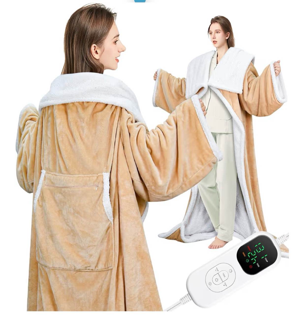 Wearable Heated Blanket Electric Snuggle with Foot Pocket/Sleeves, 59x70 Inch Heated Throw Blanket with for Women Men Adults, Super Soft Flannel & Sherpa Blanket Warmer for Home Office, Champagne Pink