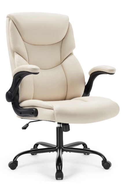 sweetcrispy computer gaming chair, ergonomic high back heavy duty task desk office chairs with wheels, flip-up arms, adjustable height, pu leather, cream cream flip armrests