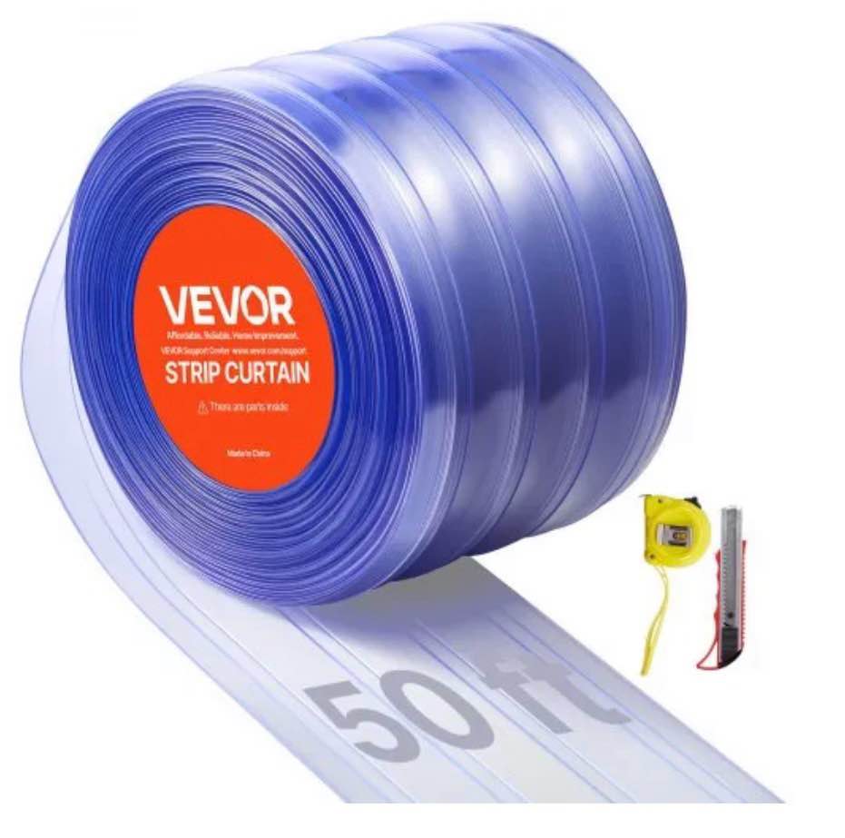 VEVOR Clear PVC Strip Curtain, 50 ft Length x 8 in Width, Ribbed Plastic Door Strip Bulk Roll, Walk in Freezer Cooler Curtain Strips for Doorways of Supermarket, Garage, Warehouse, Pet Animal House