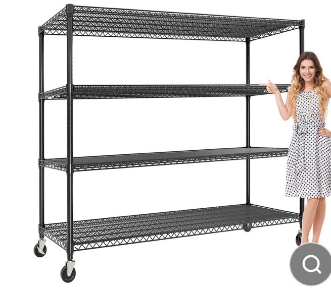 Garvee 59"W Storage Shelves 2640LBS Heavy Duty Garage Shelving Units with Wheels and Adjustable Shelf, 4-Tiers Wire Shelving Rack for Garage Pantry Kitchen Warehouse Industrial