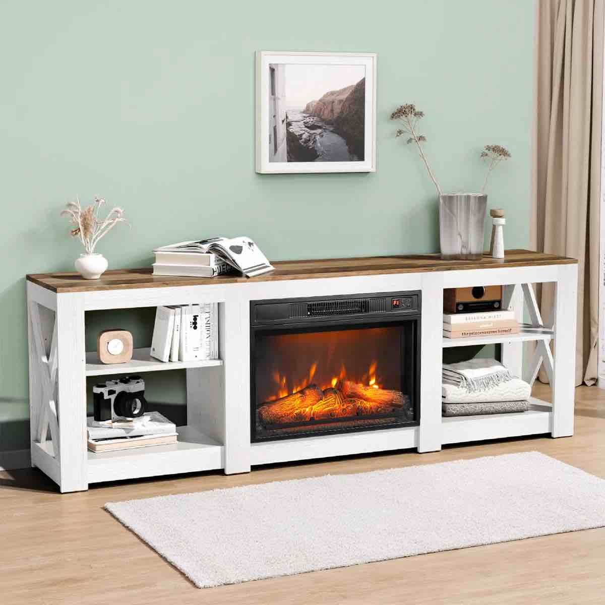 Farmhouse 70'' TV Stand For Tvs Up To 70” With 38” Fireplace, FIRE PLACE AND BOX 2 OF 2 ONLY*