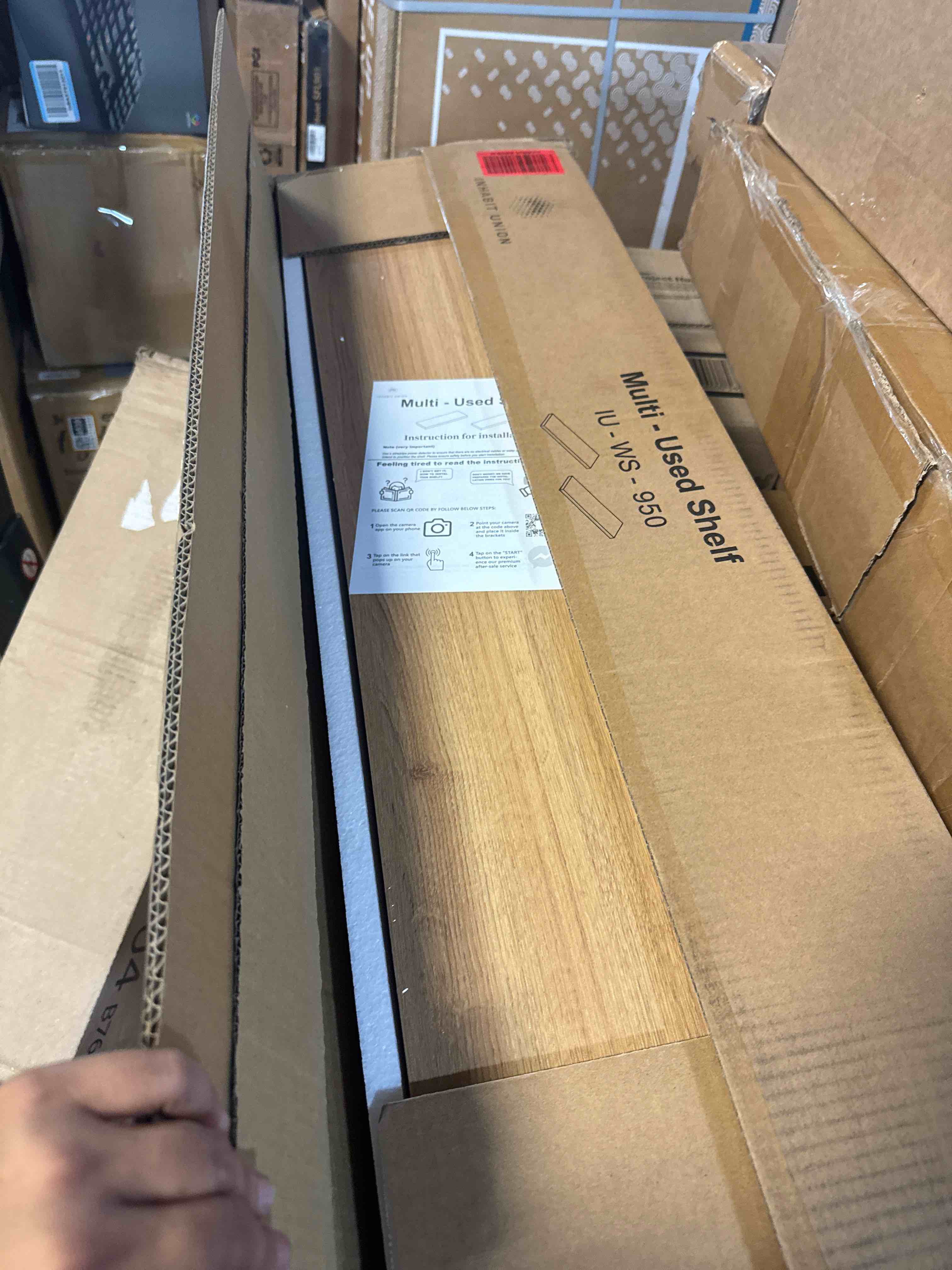 Condition photo showing New/Like New for INHABIT UNION Oak Floating Shelves Set of 2?35in Wall Mounted Display Ledge Shelves for Bedroom, Bathroom, Living Room and Kitchen Decoration Storage