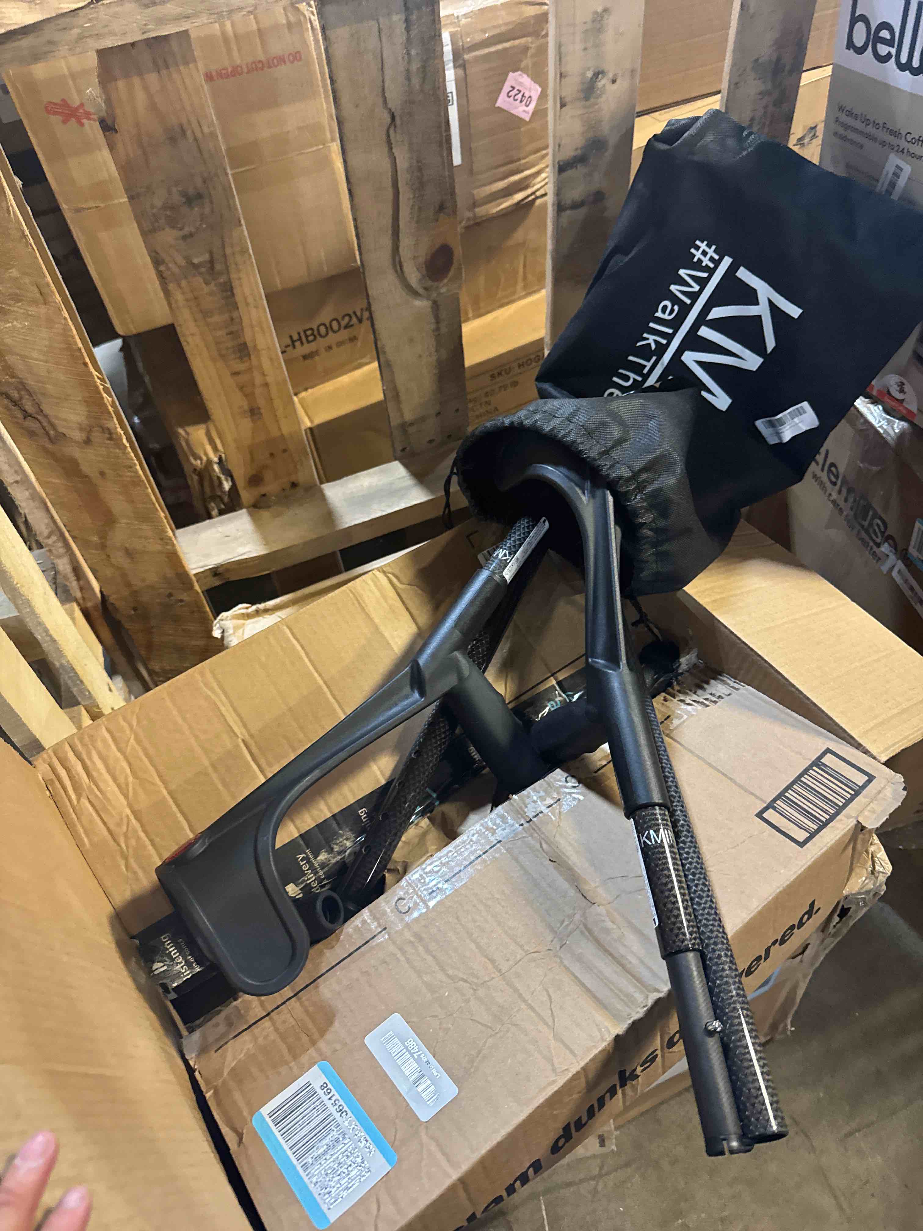 Condition photo showing Good Condition for KMINA Foldable Forearm Crutches of Carbon Fiber (x2 Units), Open Cuff, Lightweight, Folding Crutches, Made in Europe, PRO Model