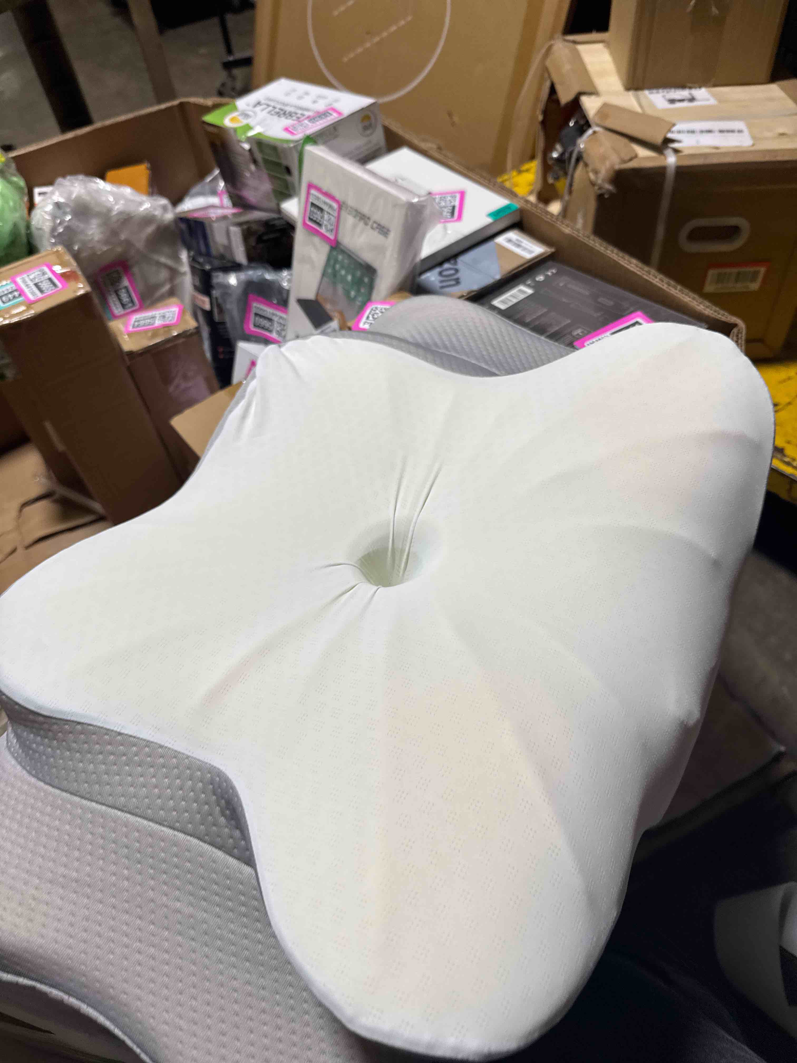 Condition photo showing Good Condition for DONAMA Cervical Pillow for Neck and Shoulder,Contour Memory Foam Pillow,Ergonomic Neck Support Pillow for Side Back Stomach Sleepers with Pillowcase Light Grey Queen Size 24.8"Lx14.96"Wx5.51"H