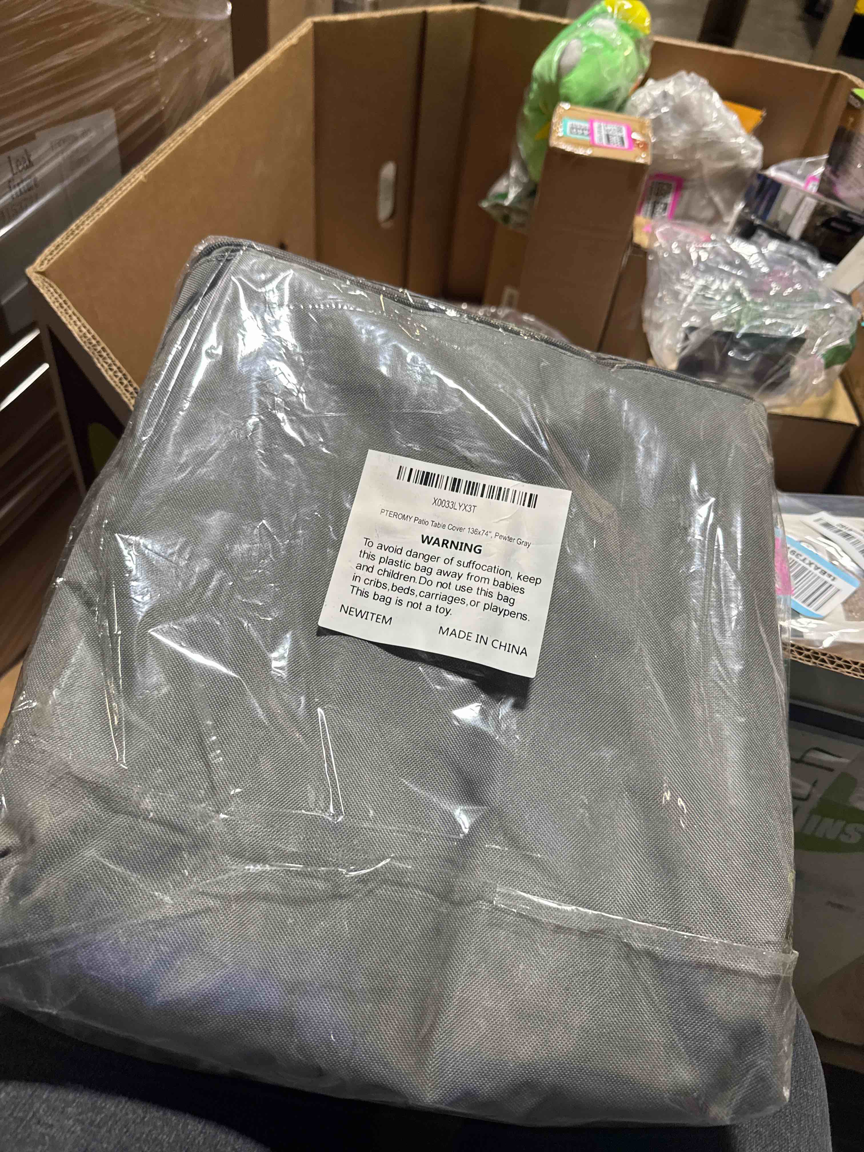 Condition photo showing New/Like New for PTEROMY Waterproof Patio Table Cover, Heavy Duty 600D Canvas Patio Furniture Covers for Outdoor Dining Table and Chairs (Pewter Gray, 136''x 74'')