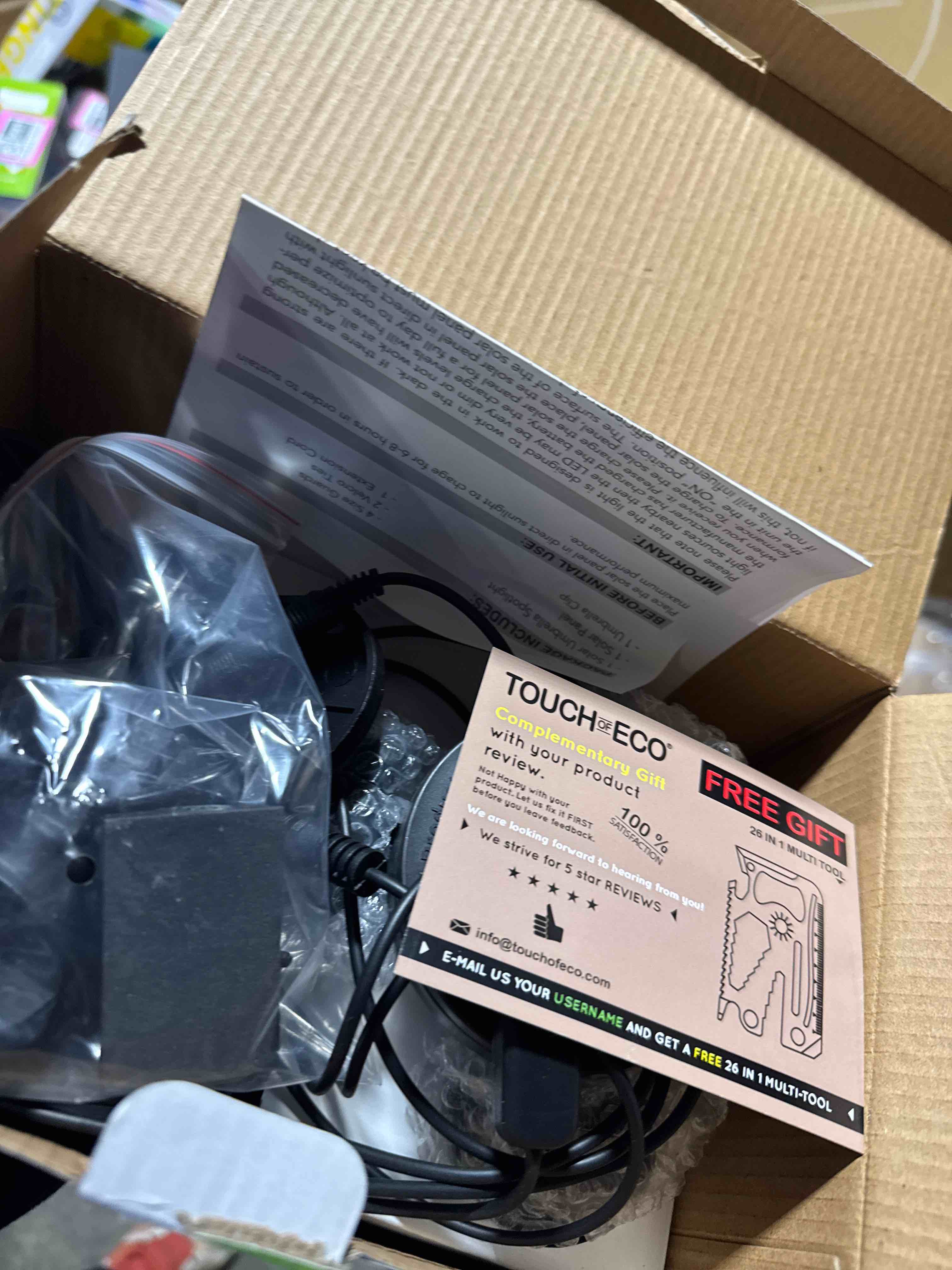 Condition photo showing New/Like New for Solar Umbrella LED Spotlight  3 Adjustable Lights  Universally Fits Any Patio Umbrella