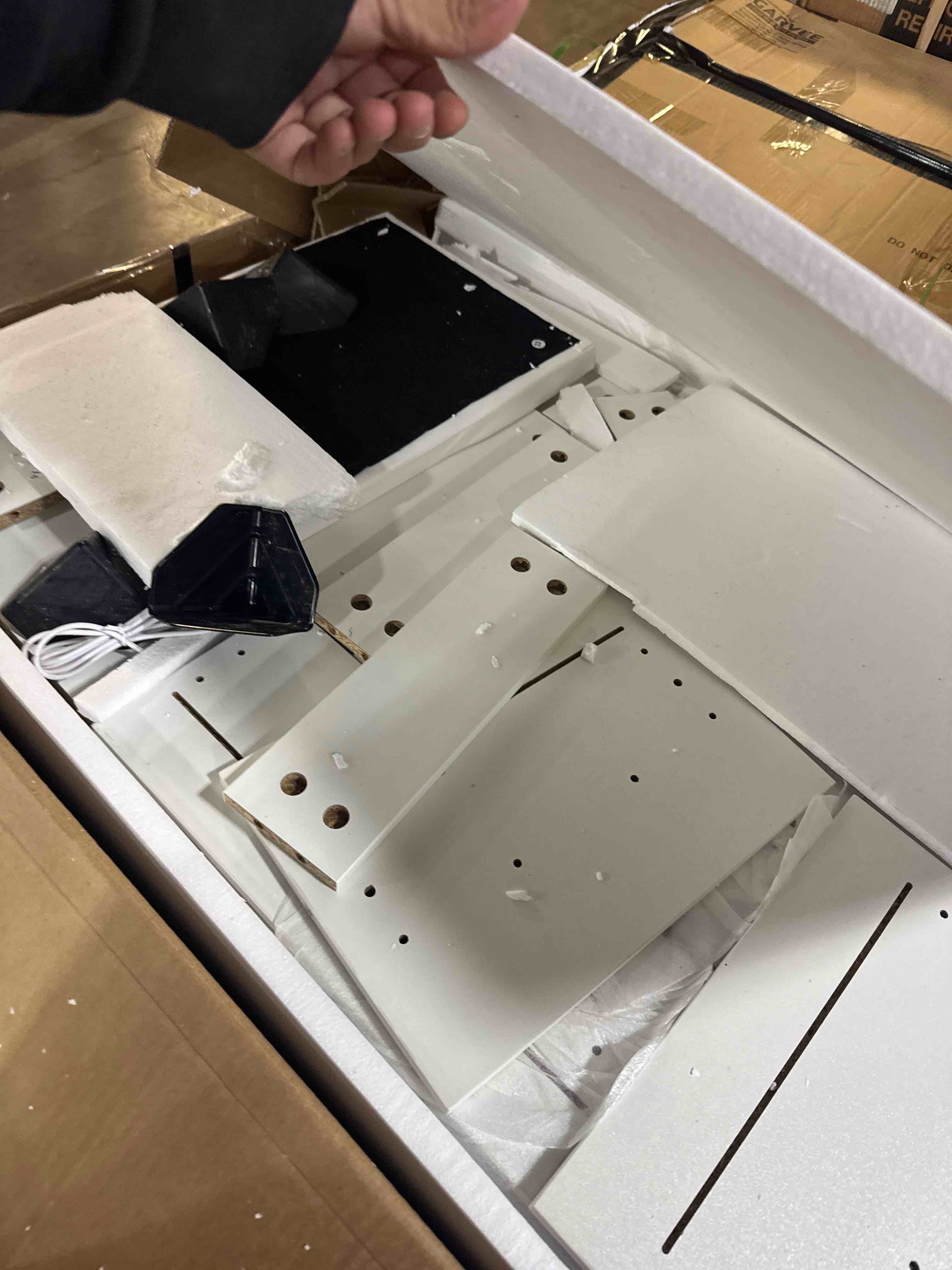 Condition photo showing Good Condition for Makeup Vanity Desk with Smart LED Mirror & Charging Station, 35.4" White Vanity Table Set with Cushioned Stool, 4 Drawers & Hairdryer Rack, Modern Bedroom Dressing Table-White