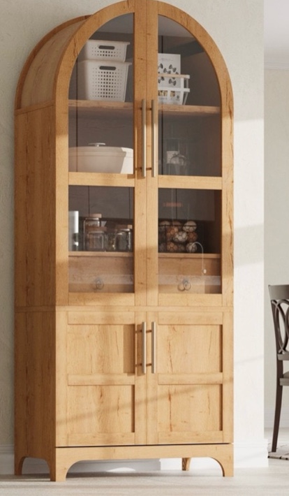 71" Tall Arched Kitchen Pantry Cabinet with Adjustable Shelves and Hidden Drawer for Stylish Storage Solutions