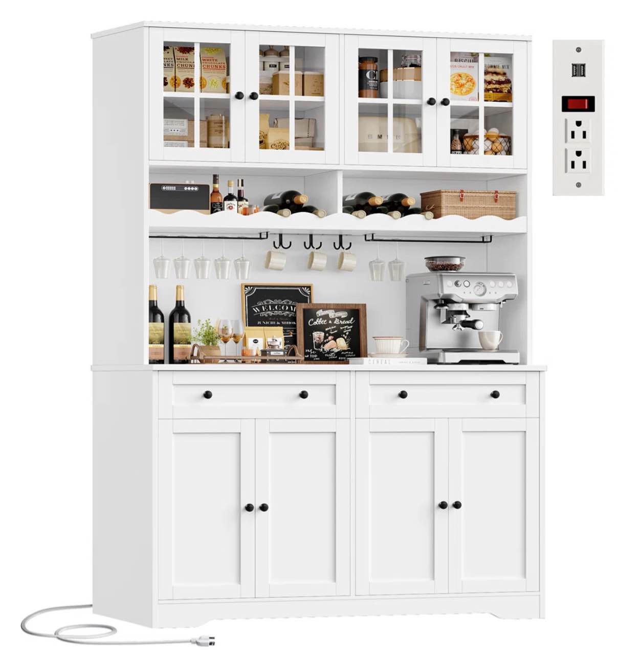 Dayal 75.4" H Modern Kitchen Pantry Cabinet with Charging Station Large Food Pantry ( Incomplete Box 2 of 2 ONLY)