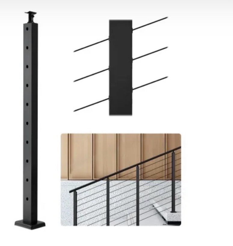 vevor cable railing post, 36x1x2 inch stair railing post, with pre-drilled 30° angled holes, stainless steel cable rail post with horizontal and curved bracket, 1-pack, black, 1jzlgzxhs91402os1001v0