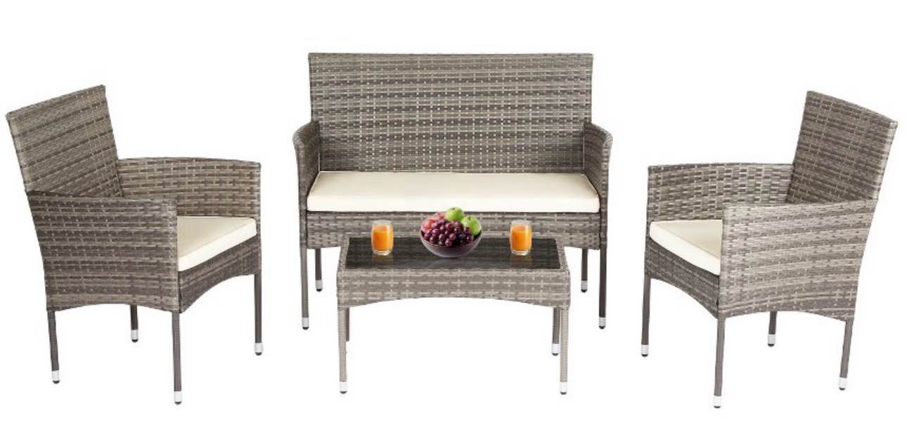 paylesshere outdoor furniture set 4 pcs modular patio furniture set water resistant conversation set with 3 rattan chairs 1 temp ( one box only)
