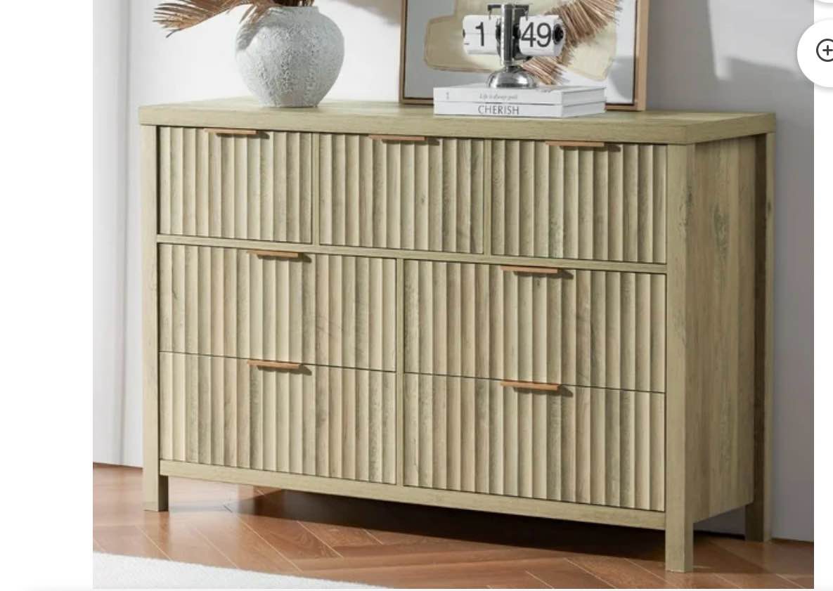 OAKHAM 7 Drawer Dresser, Fluted Wide Chest of Drawers for Bedroom Living Room, Sunwashed Ash Oak