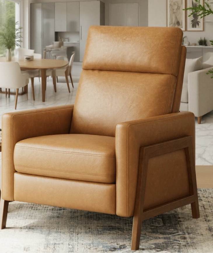 WingBack Recliner Chair, Comfy Armchair PU Leather Living Room Chairs with Wood Legs Adjustable, Camel ( 2 BOXES TOTAL)