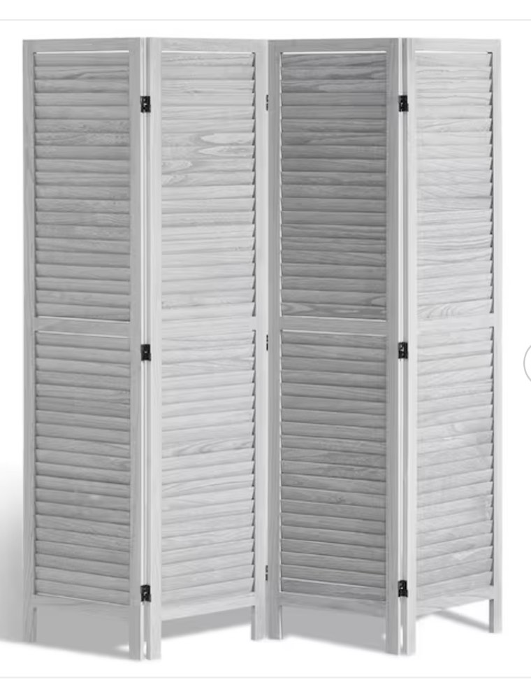 wood room divider, 4-panel folding privacy screen, 66.9 in. tall wooden partition for room separation, home white