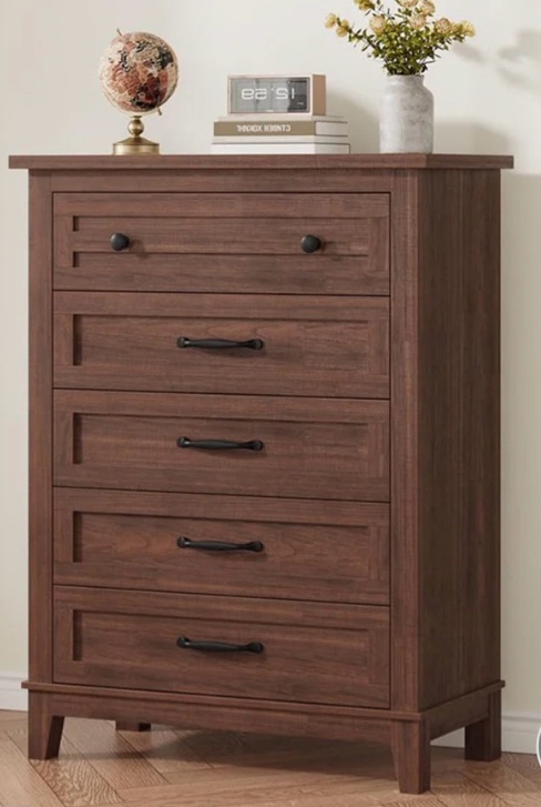 garvee 5 dresser for bedroom, 41.3" tall dresser, vertical drawer dresser with storage freestanding, wooden closet dresser storage dresser chest for living room, bedroom, entryway, brown