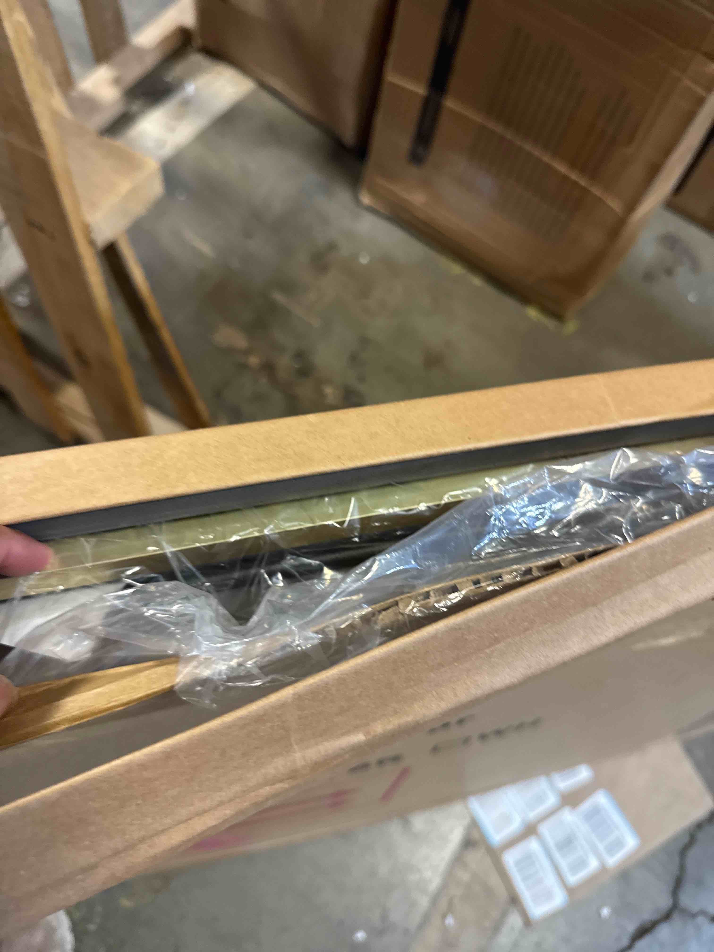 Condition photo showing New/Like New for full-length floor mirror with stand, 71"x28" arched style full body standing mirror for bedroom, living room, gym, dorm - shatter-resistant & easy assembly, ( one in stock is gold)