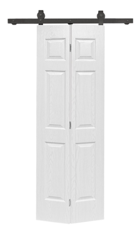 30 in. x 80 in. 6 Panel Hollow Core White Oak Finished MDF Composite Bi-fold Door with Hardware Kit