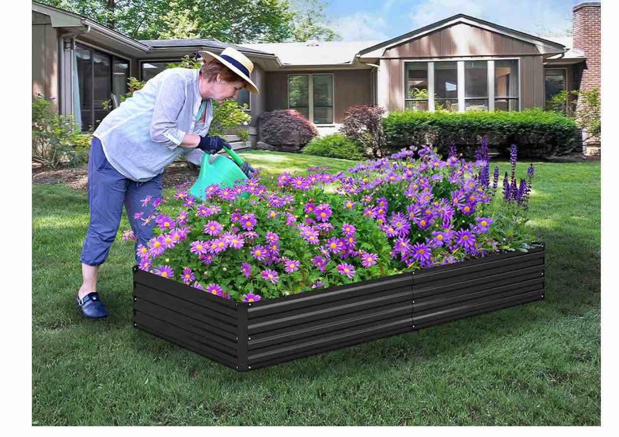 foxlang 8x2x1ft galvanized raised garden bed,outdoor planter box metal patio kit planting bed for vegetables flowers herb, ( one in stock is silver)
